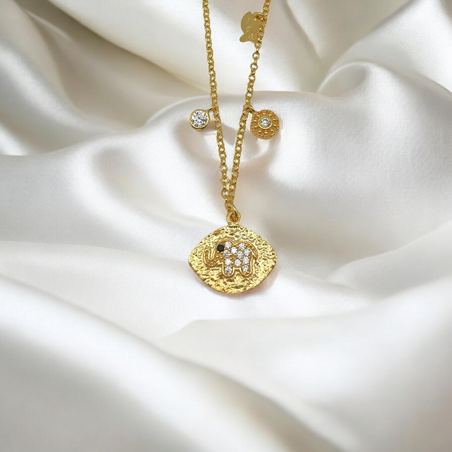 Dainty Diamond Elephant Charm Necklace