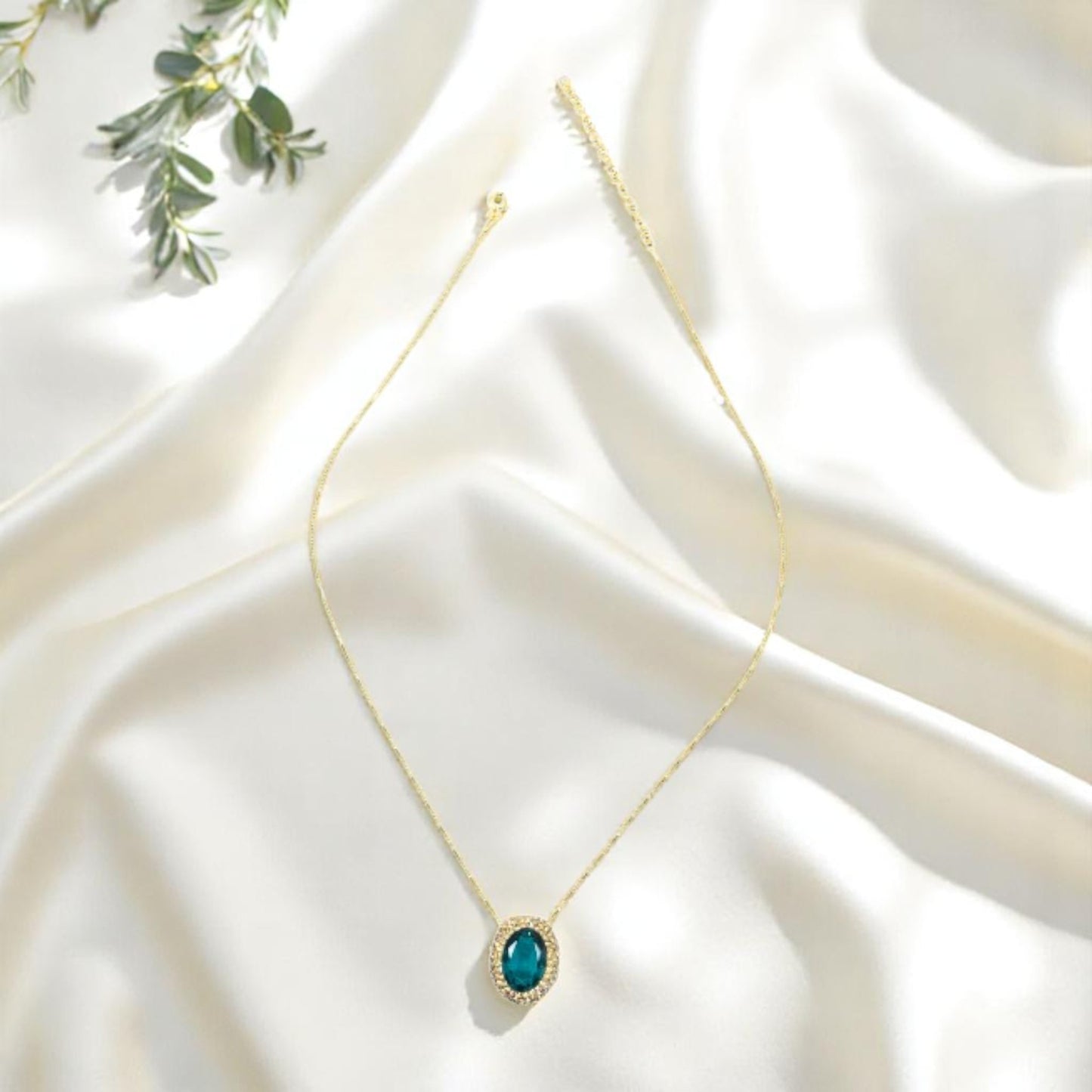 Gold Pendant Necklace in Blue
