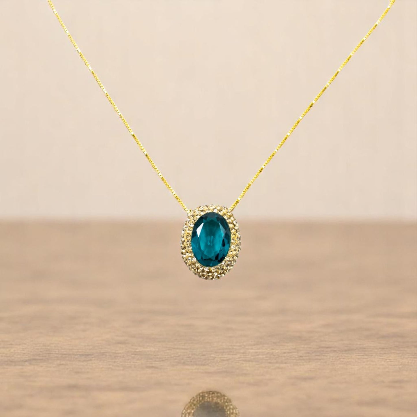 Gold Pendant Necklace in Blue