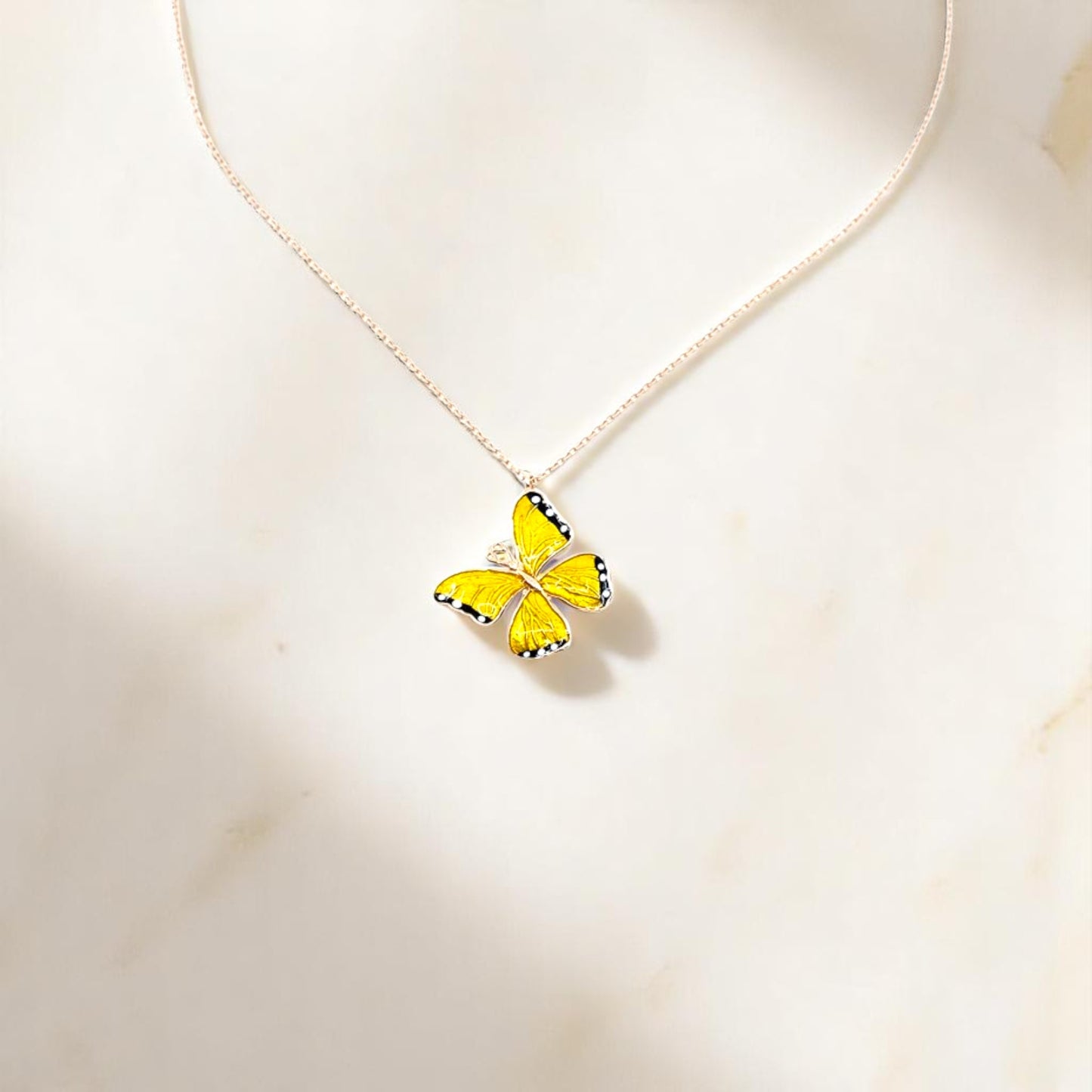 Yellow Enamel Butterfly Necklace