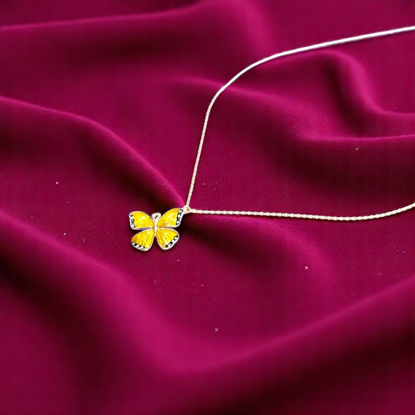 Yellow Enamel Butterfly Necklace
