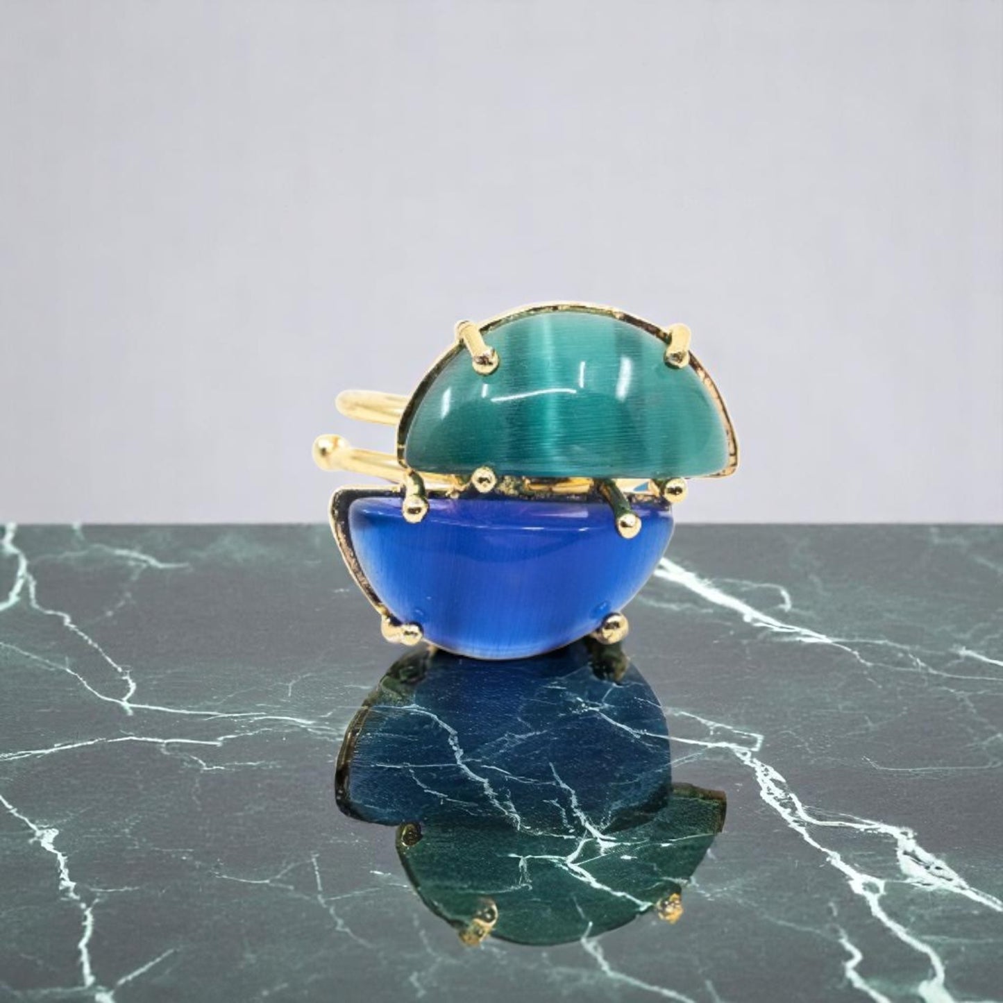 Light Blue and Dark Blue Cat Eye ring