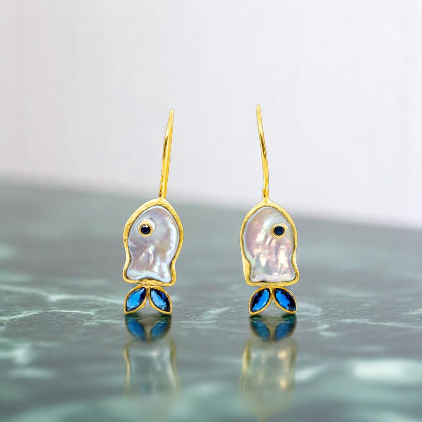 Blue and Gold Dangling Fish Earring