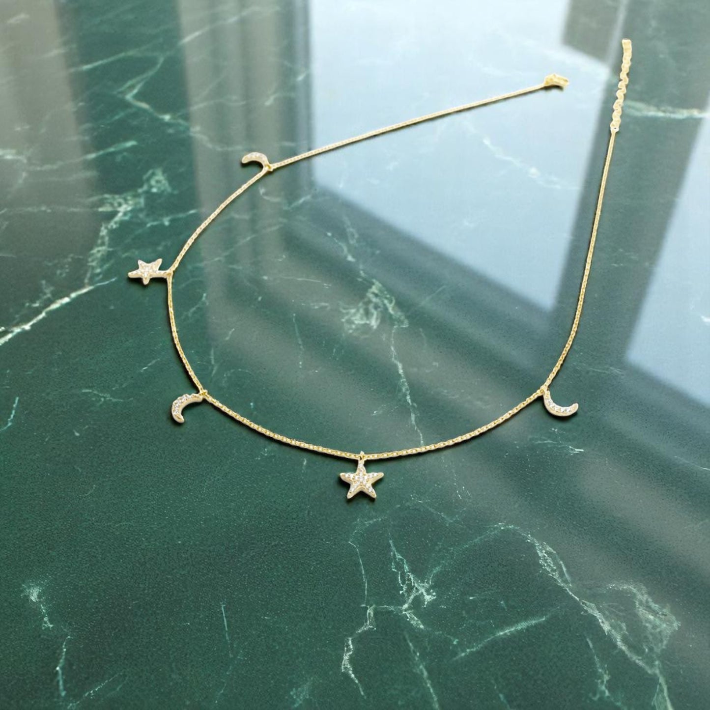 Five Charms of Moon and Star Necklace