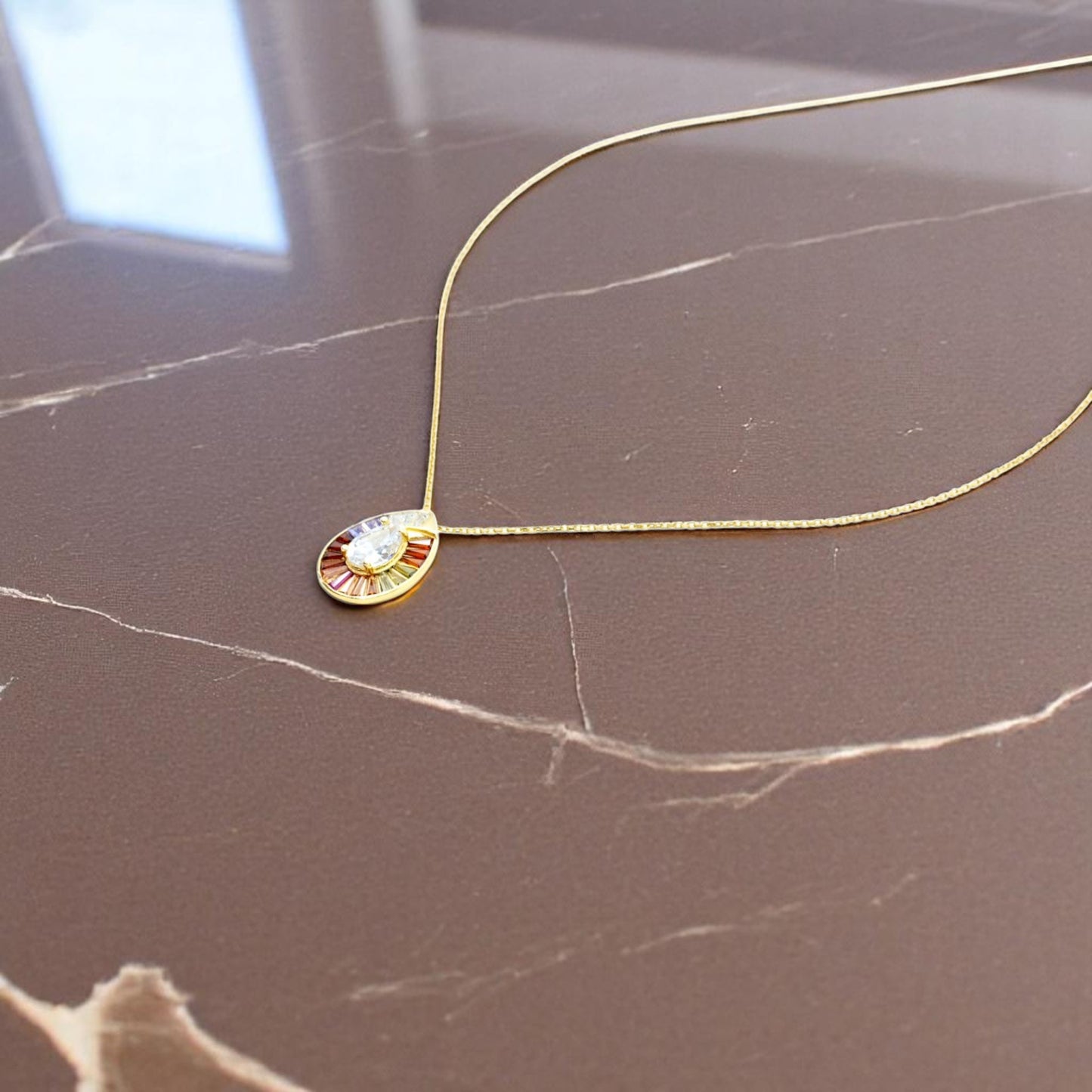 Round Sparkle Necklace with Colorful design around and CZ Diamond in the middle
