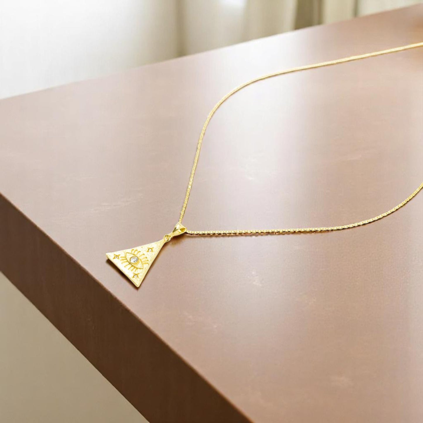Gold Triangle Evil Eye Necklace