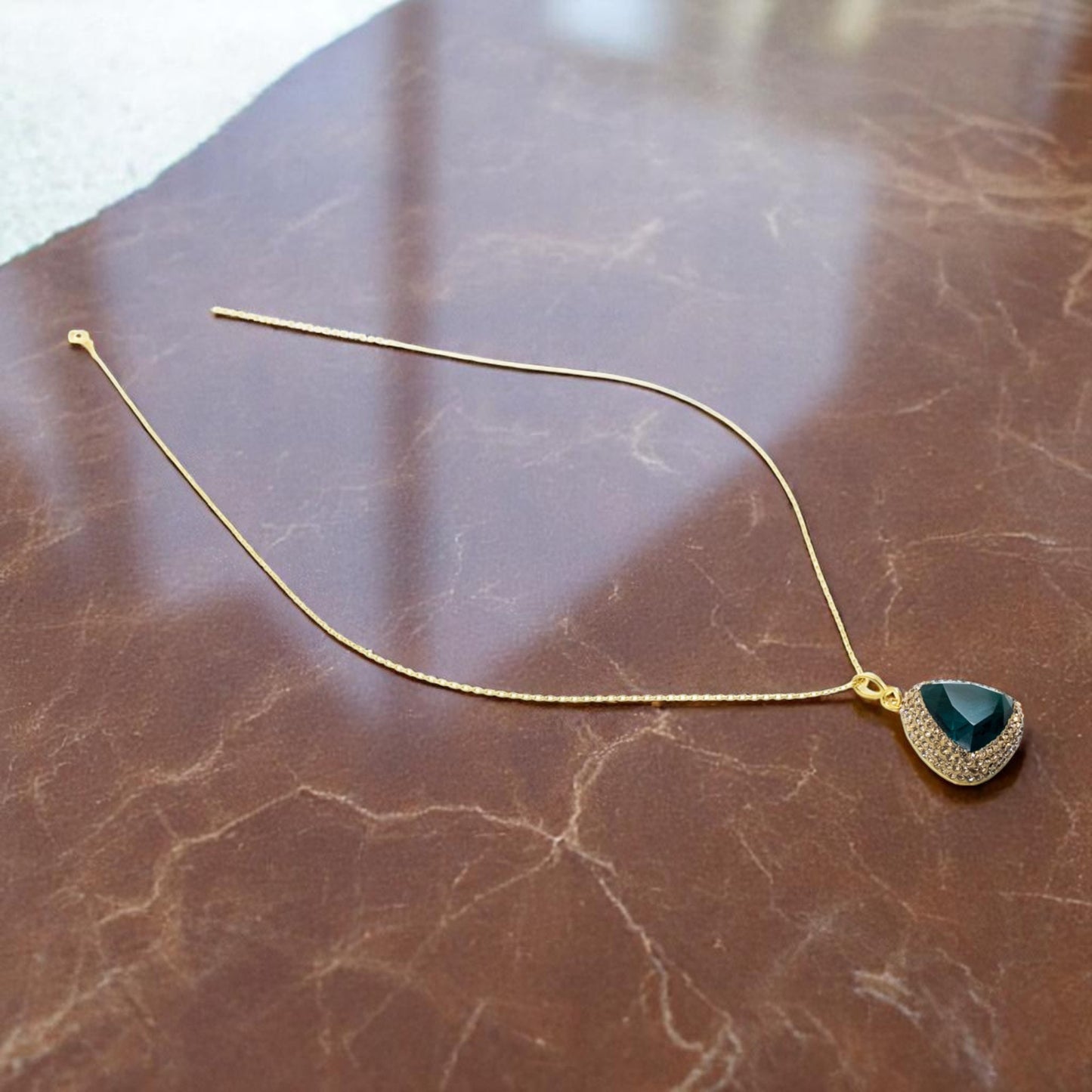 Triangle Pendant Necklace Navy Blue Stone