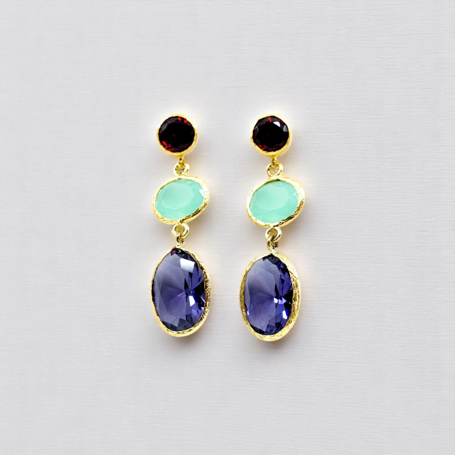 Red, Blue, Purple Three Piece Dangling Earring