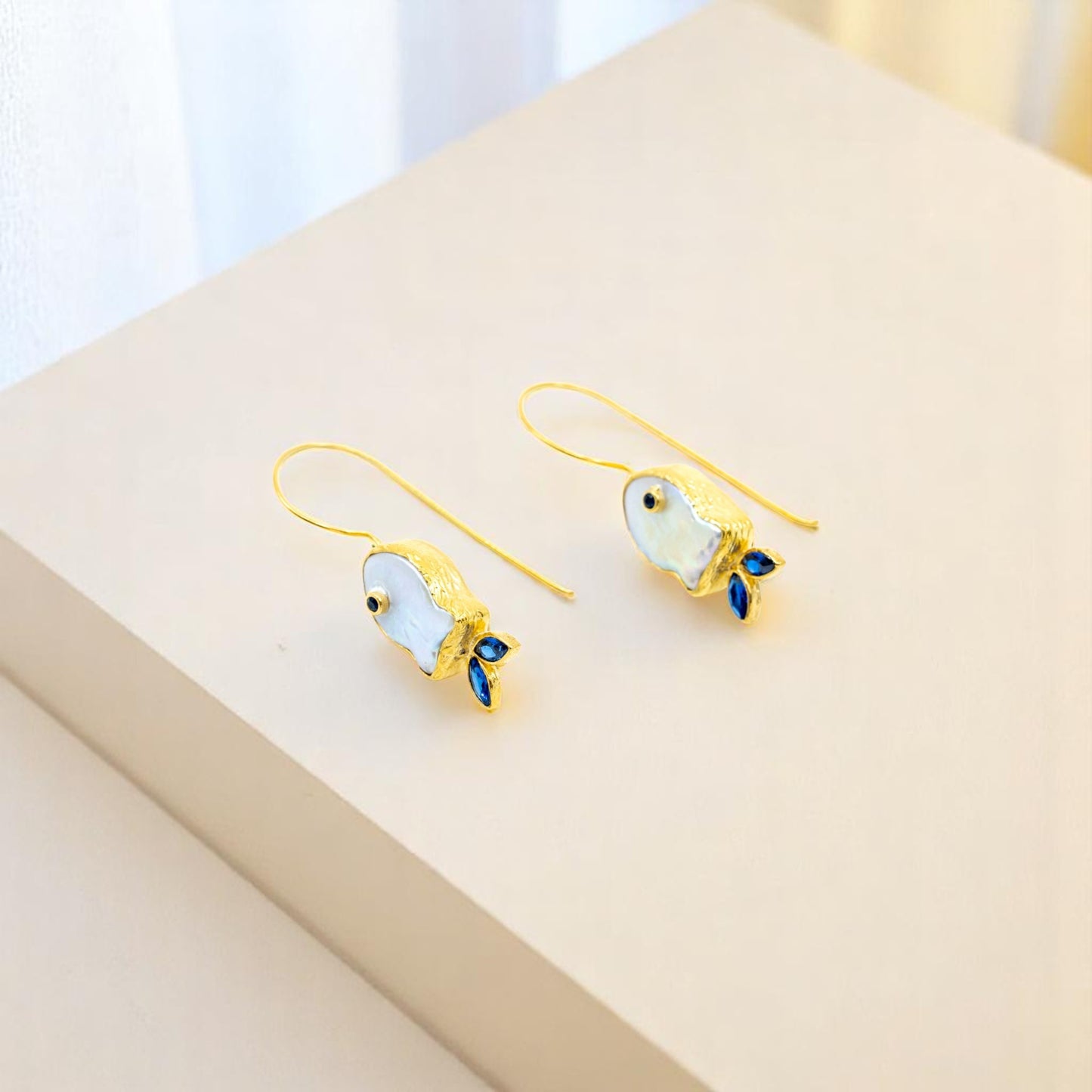Blue and Gold Dangling Fish Earring
