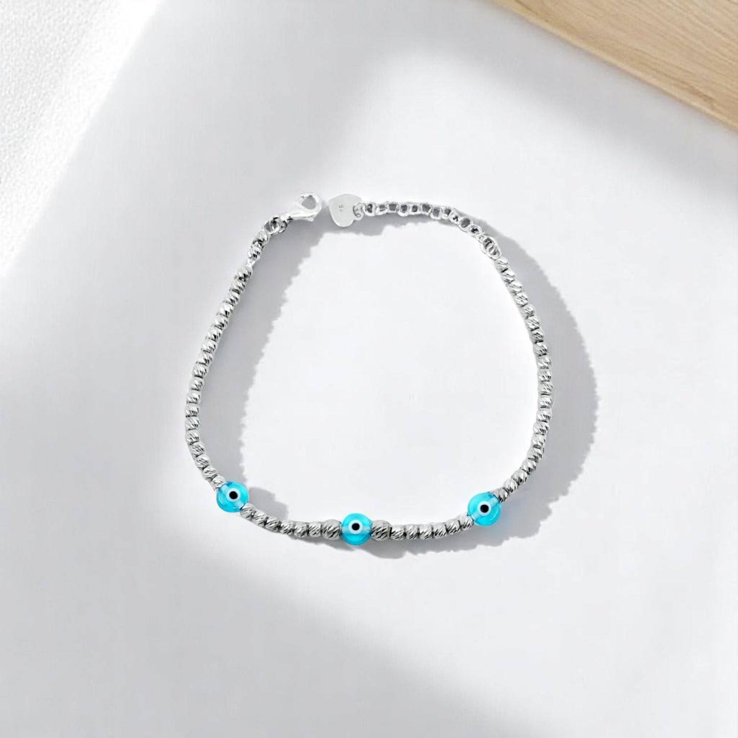 Silver Bracelet with Three Evil Eyes