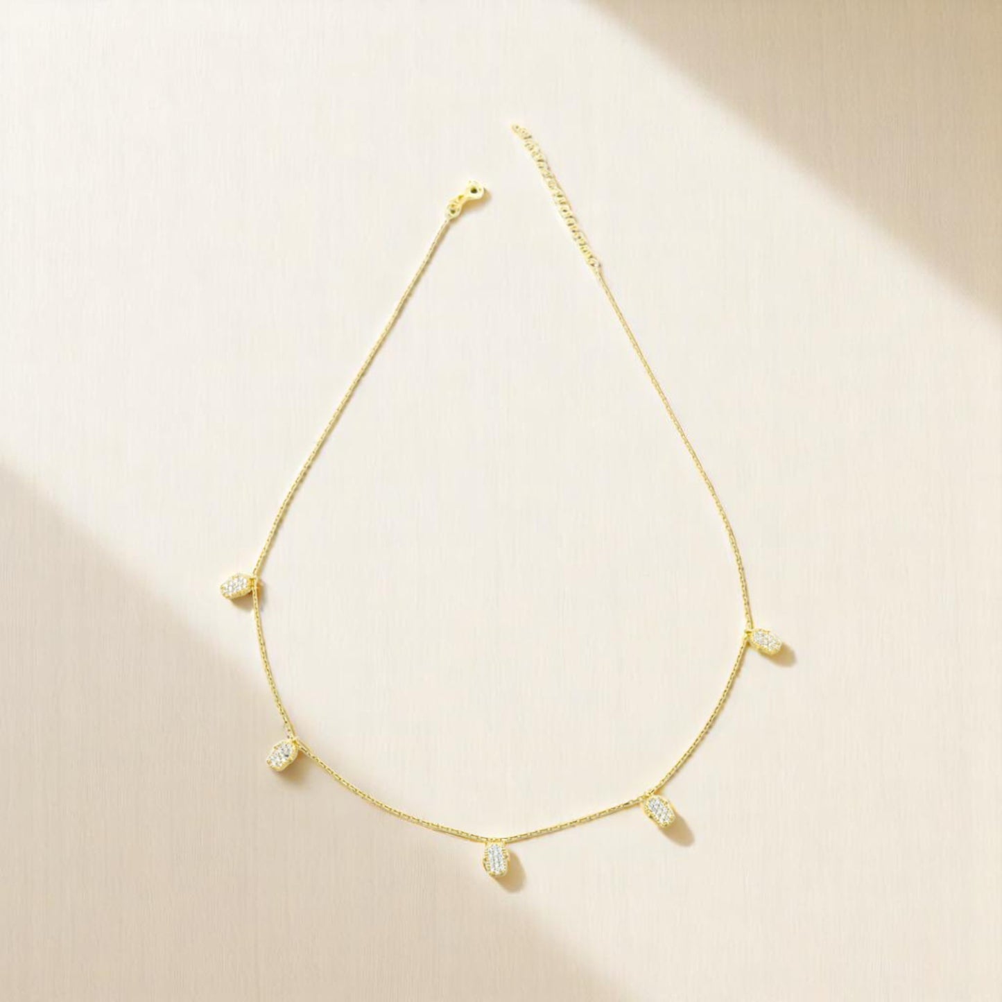 Five Tiny Gold Hamza Choker covered with CZ diamond