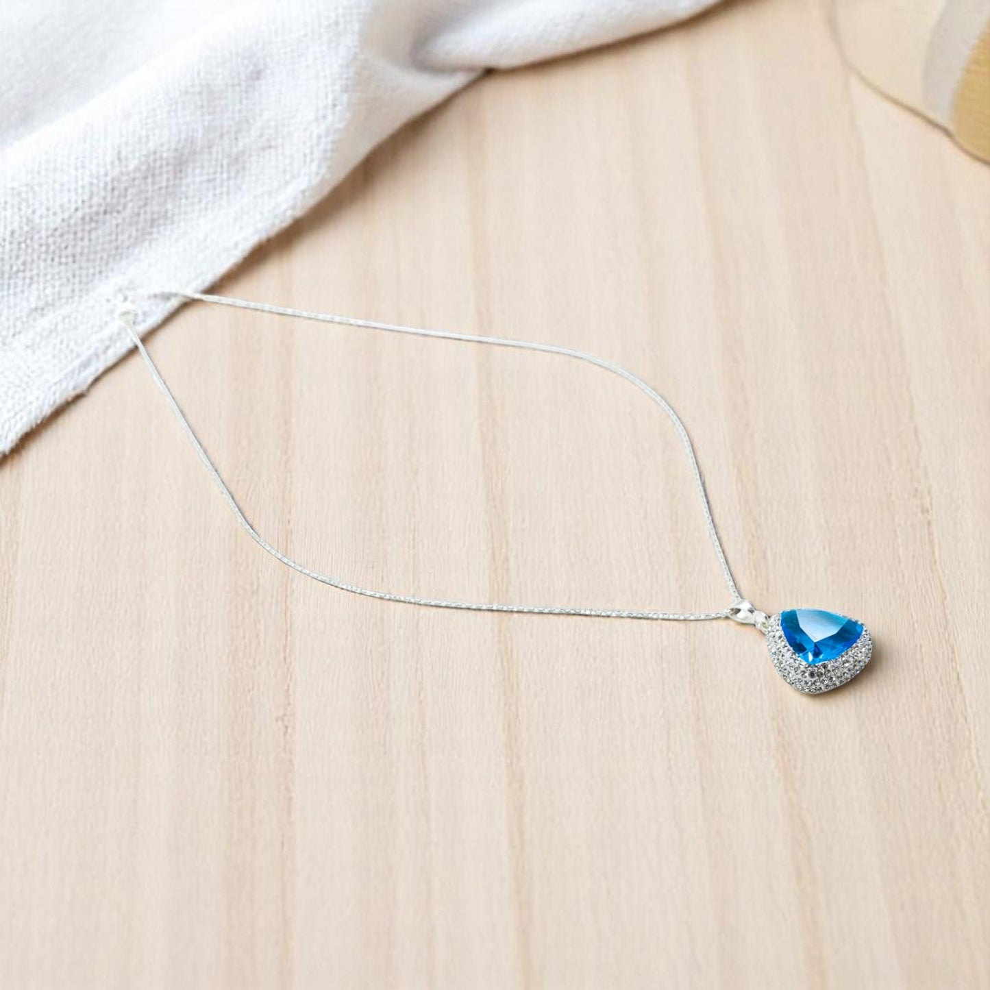 Triangle Pendant Necklace Baby Blue Stone
