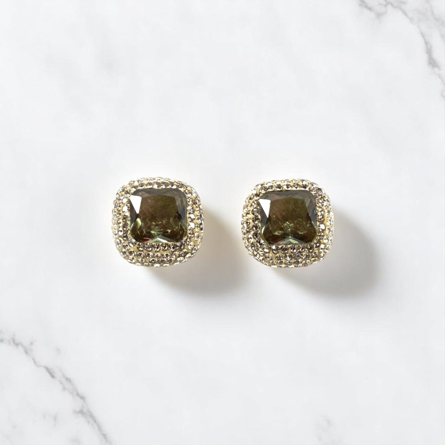 Green Stud Earring Surrounded with CZ Diamond