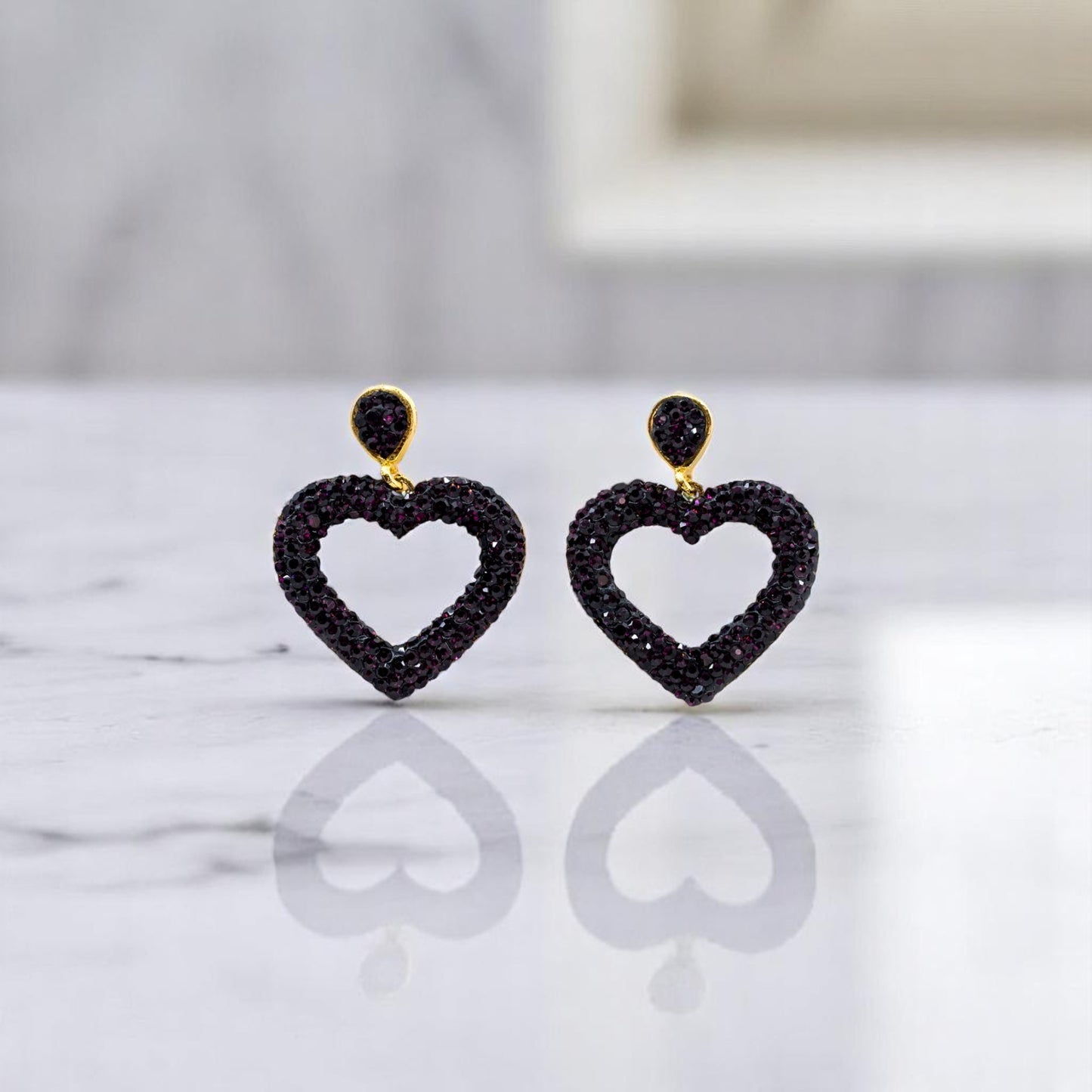 Purple Open Heart Earrings