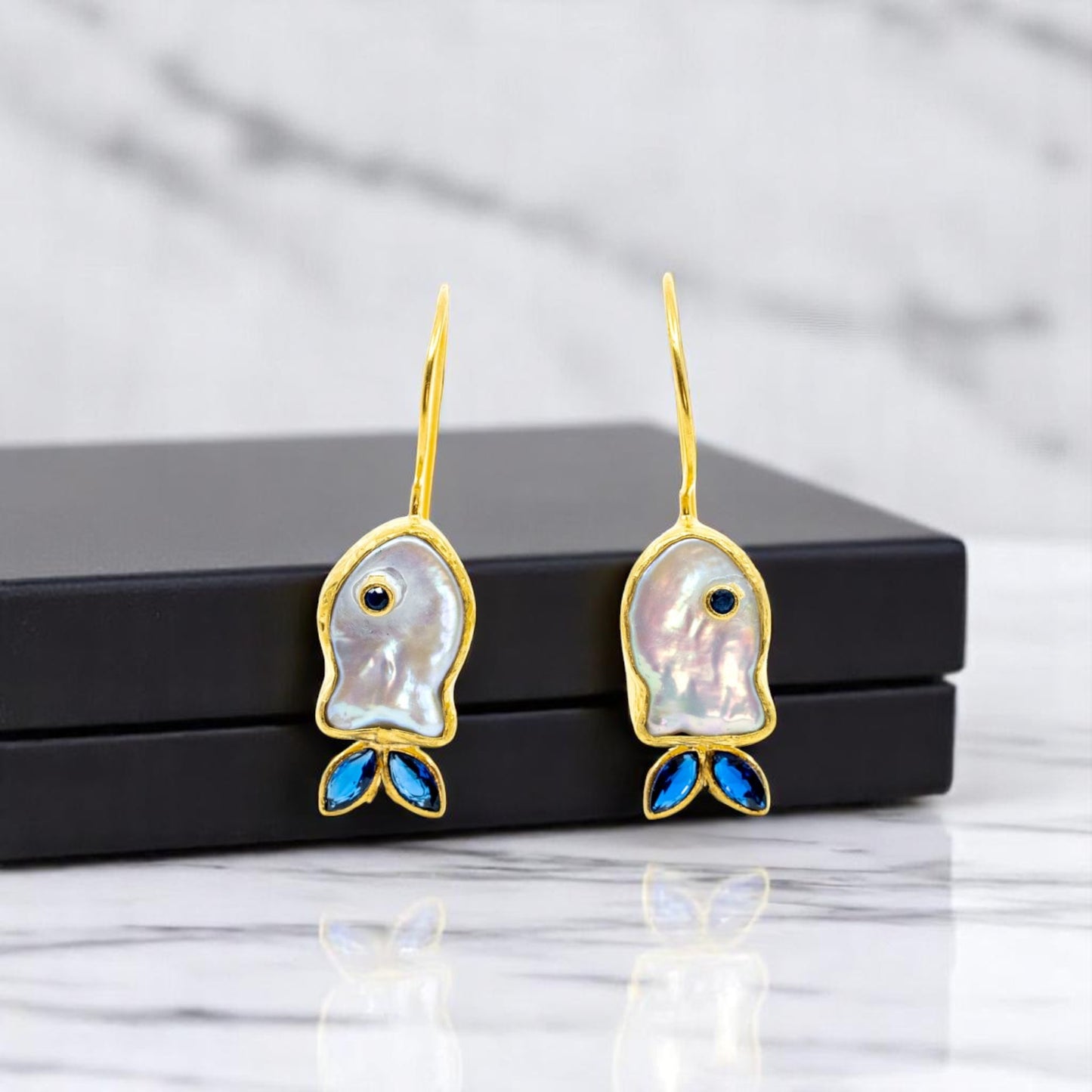 Blue and Gold Dangling Fish Earring