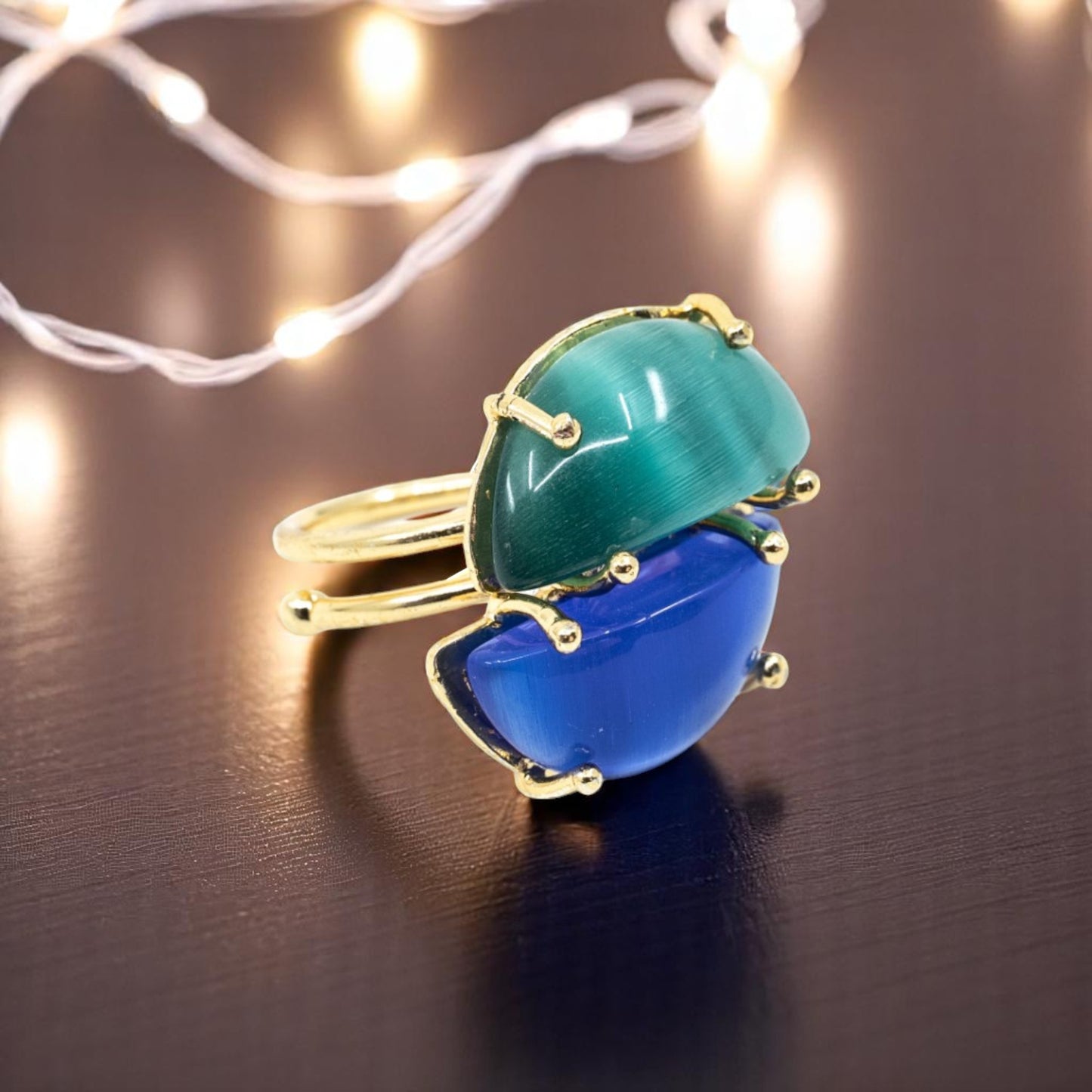 Light Blue and Dark Blue Cat Eye ring