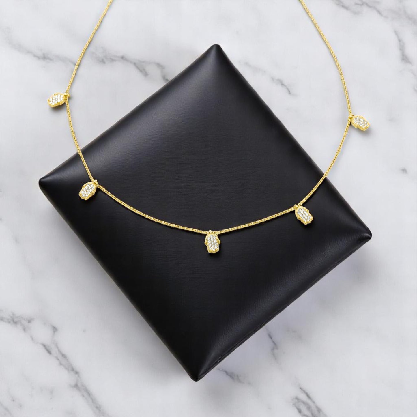 Five Tiny Gold Hamza Choker covered with CZ diamond