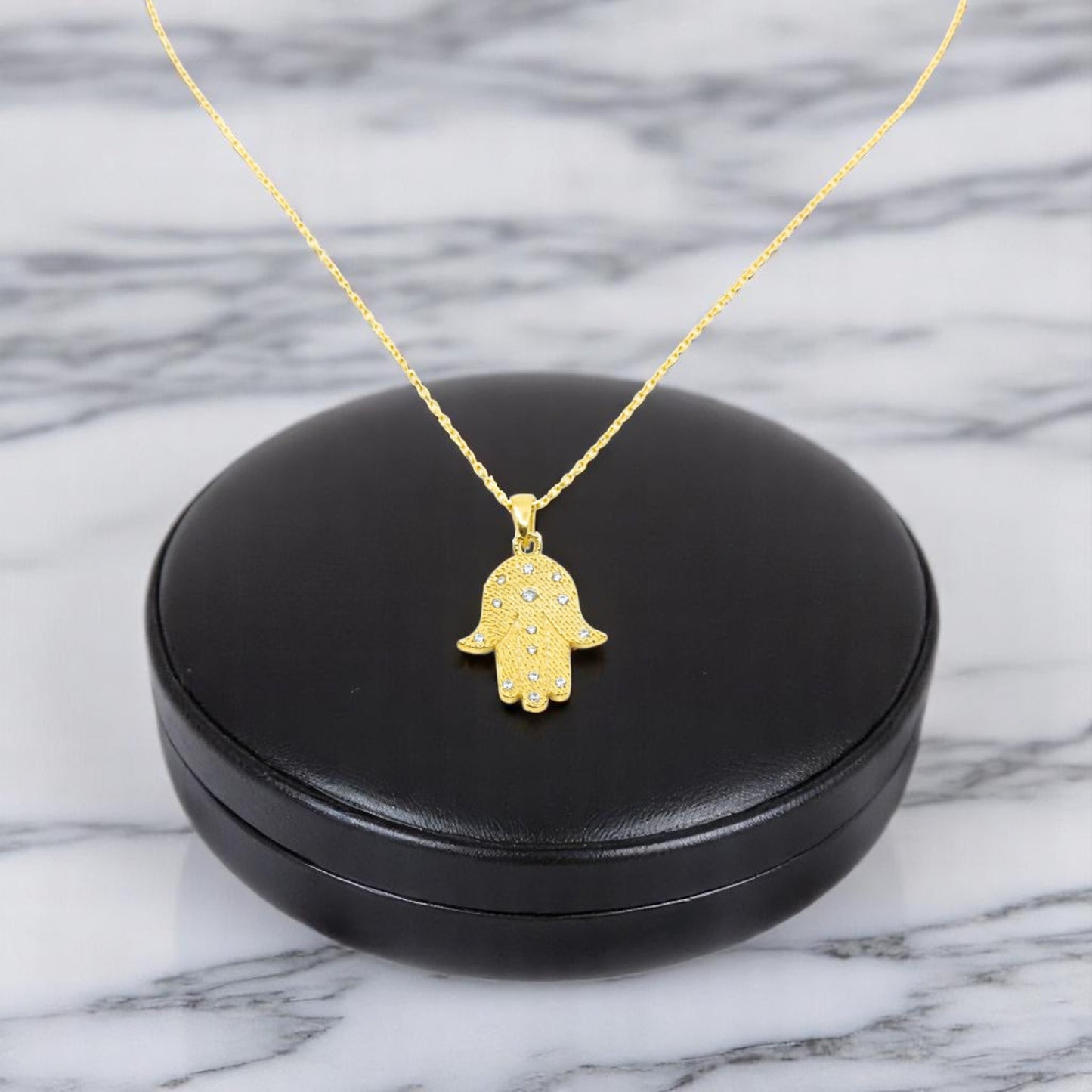 Gold Hamza Necklace with CZ stones