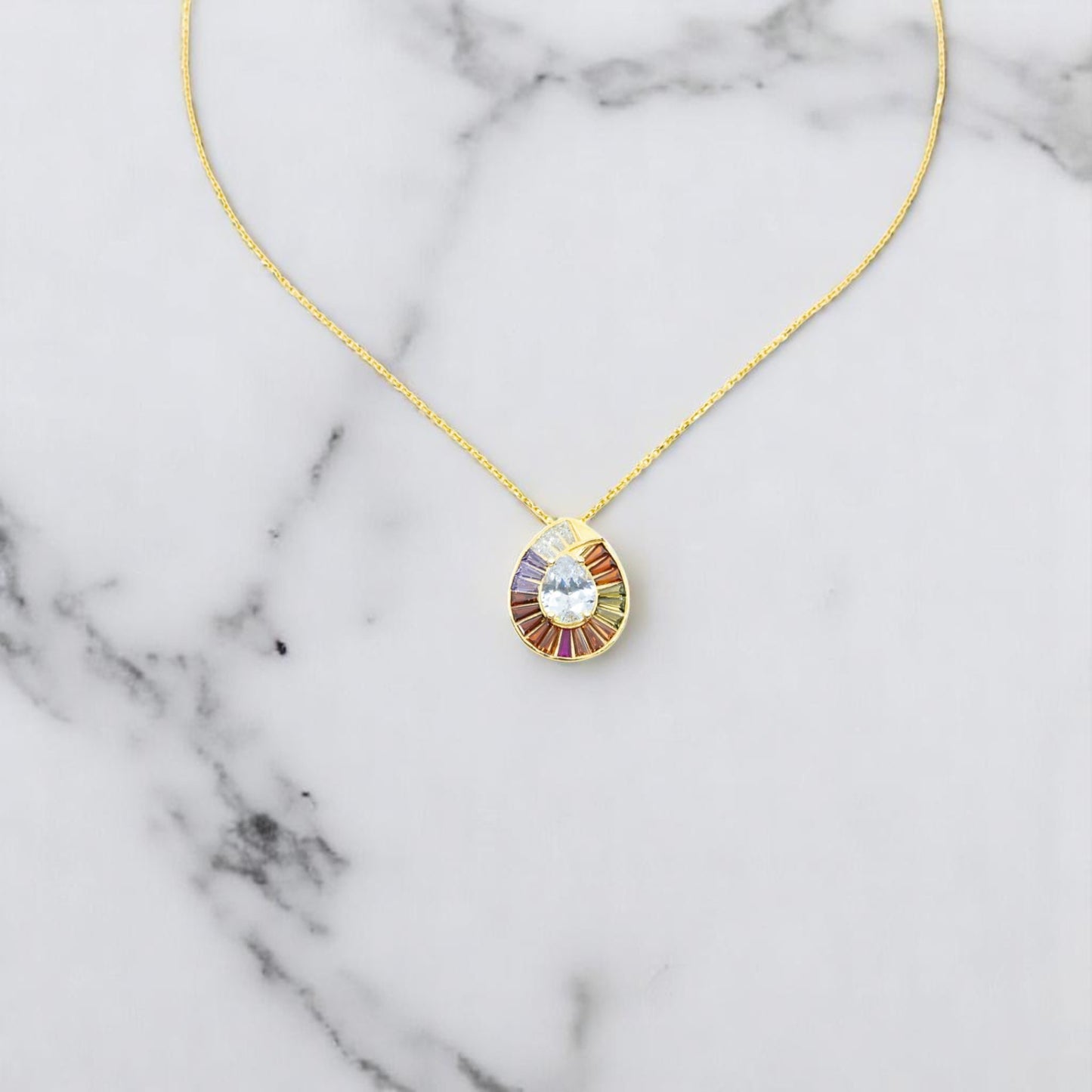 Round Sparkle Necklace with Colorful design around and CZ Diamond in the middle