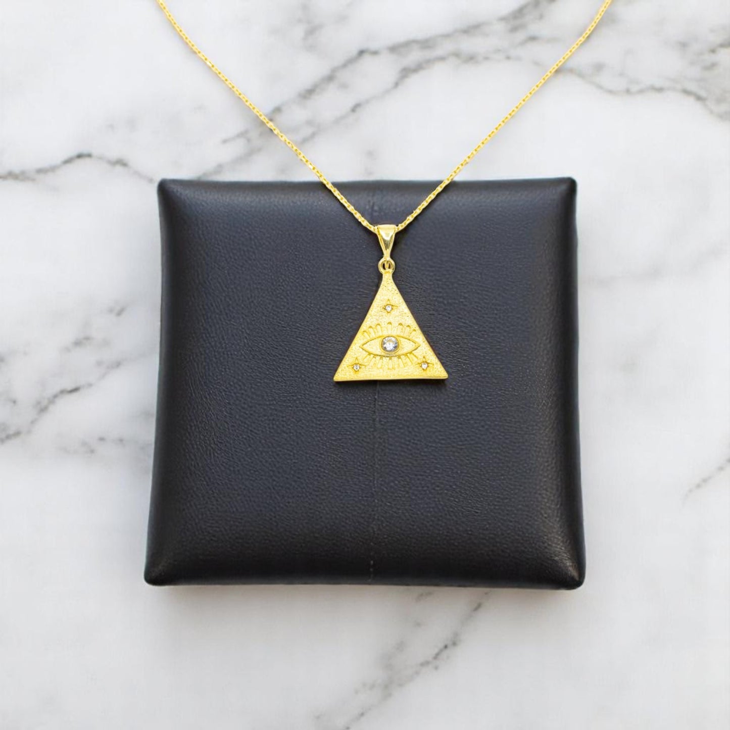 Gold Triangle Evil Eye Necklace