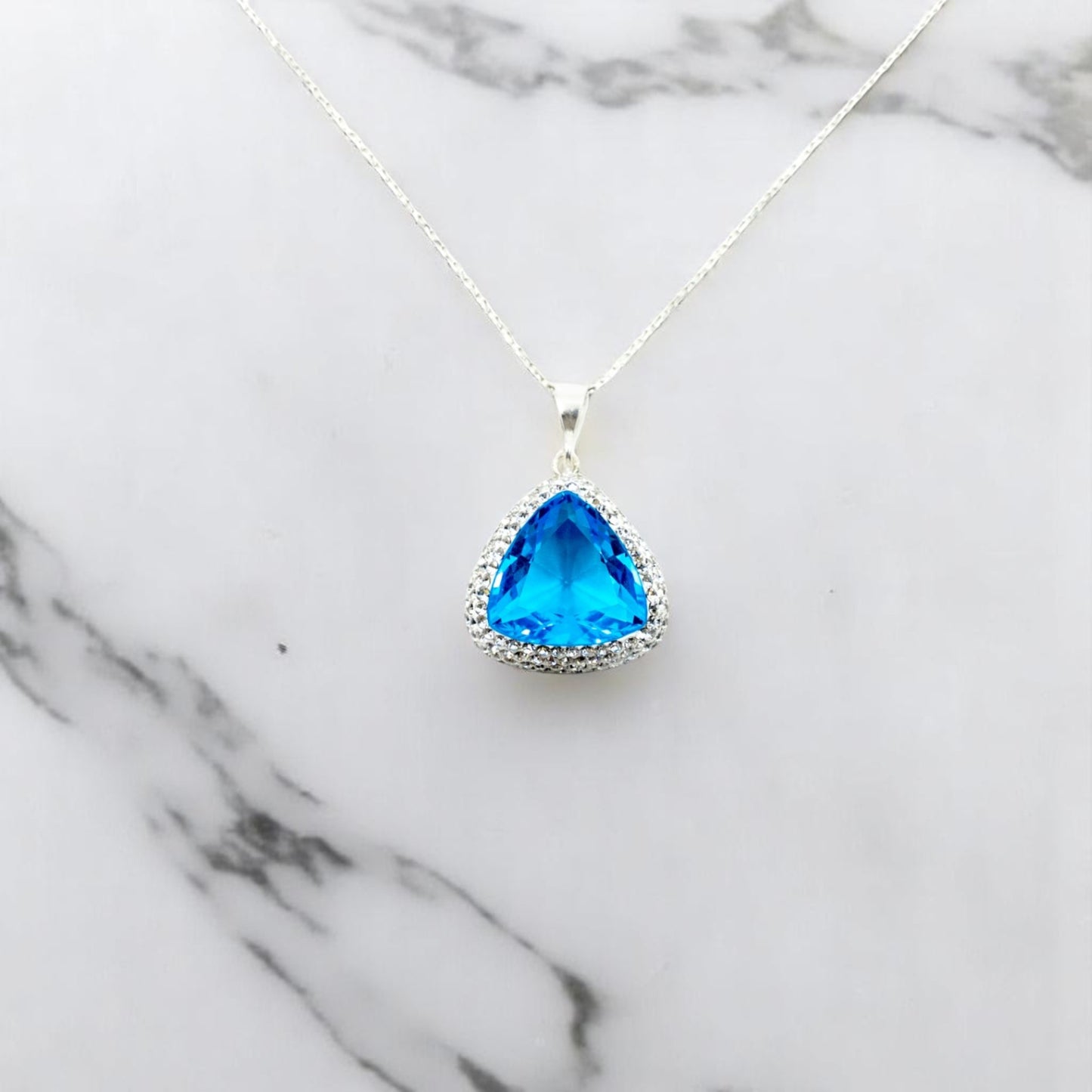 Triangle Pendant Necklace Baby Blue Stone