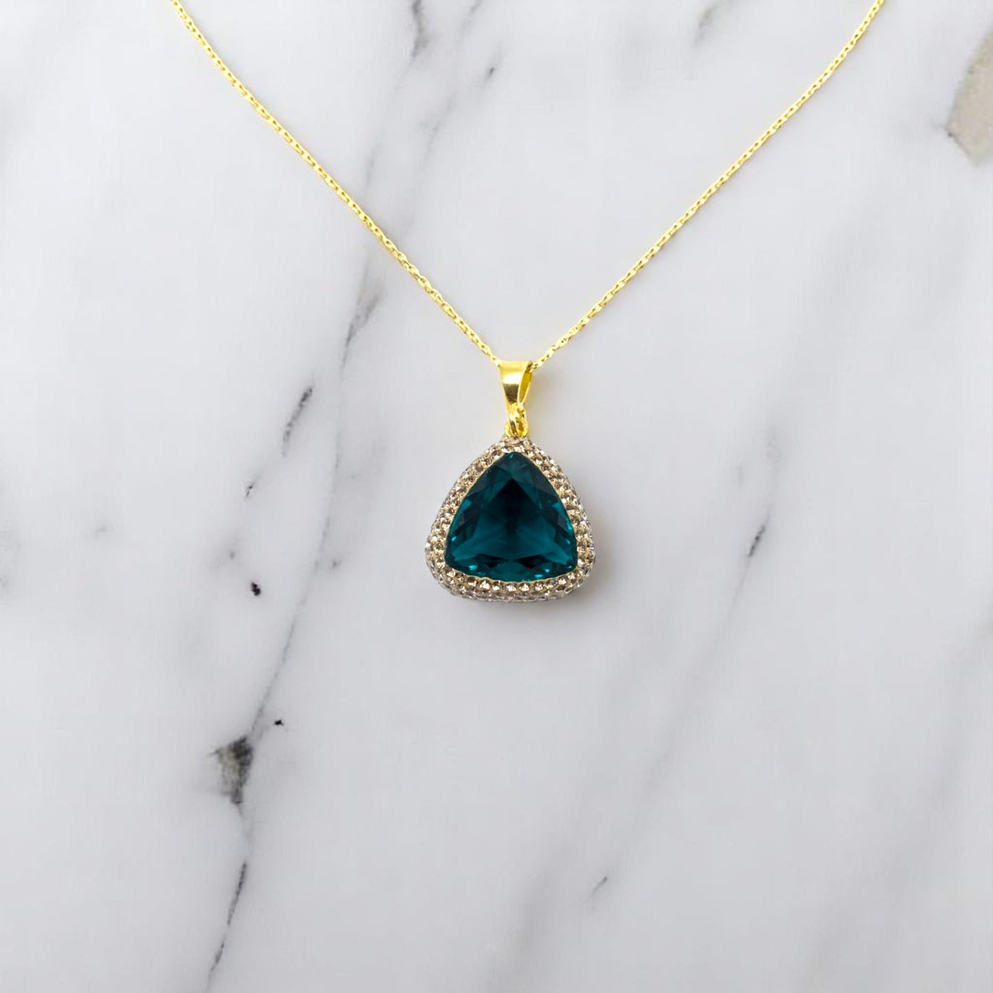 Triangle Pendant Necklace Navy Blue Stone