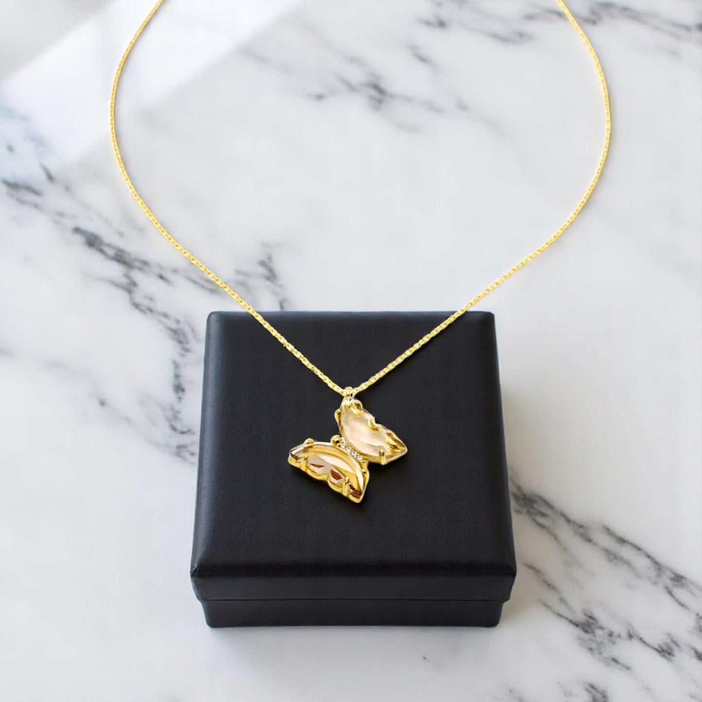 Gold plated Crystal Butterfly Necklace