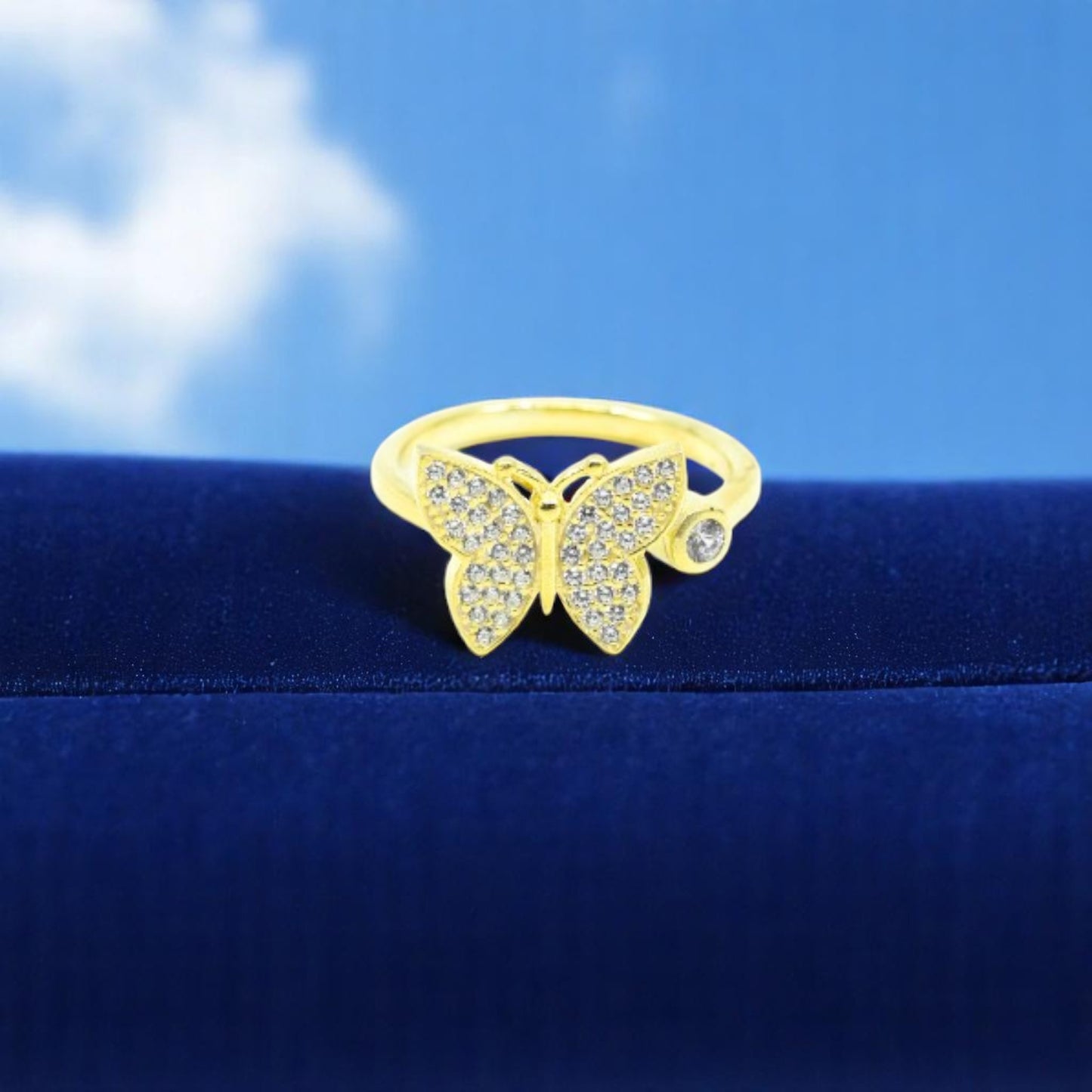 Gold Butterfly Ring With CZ Stones