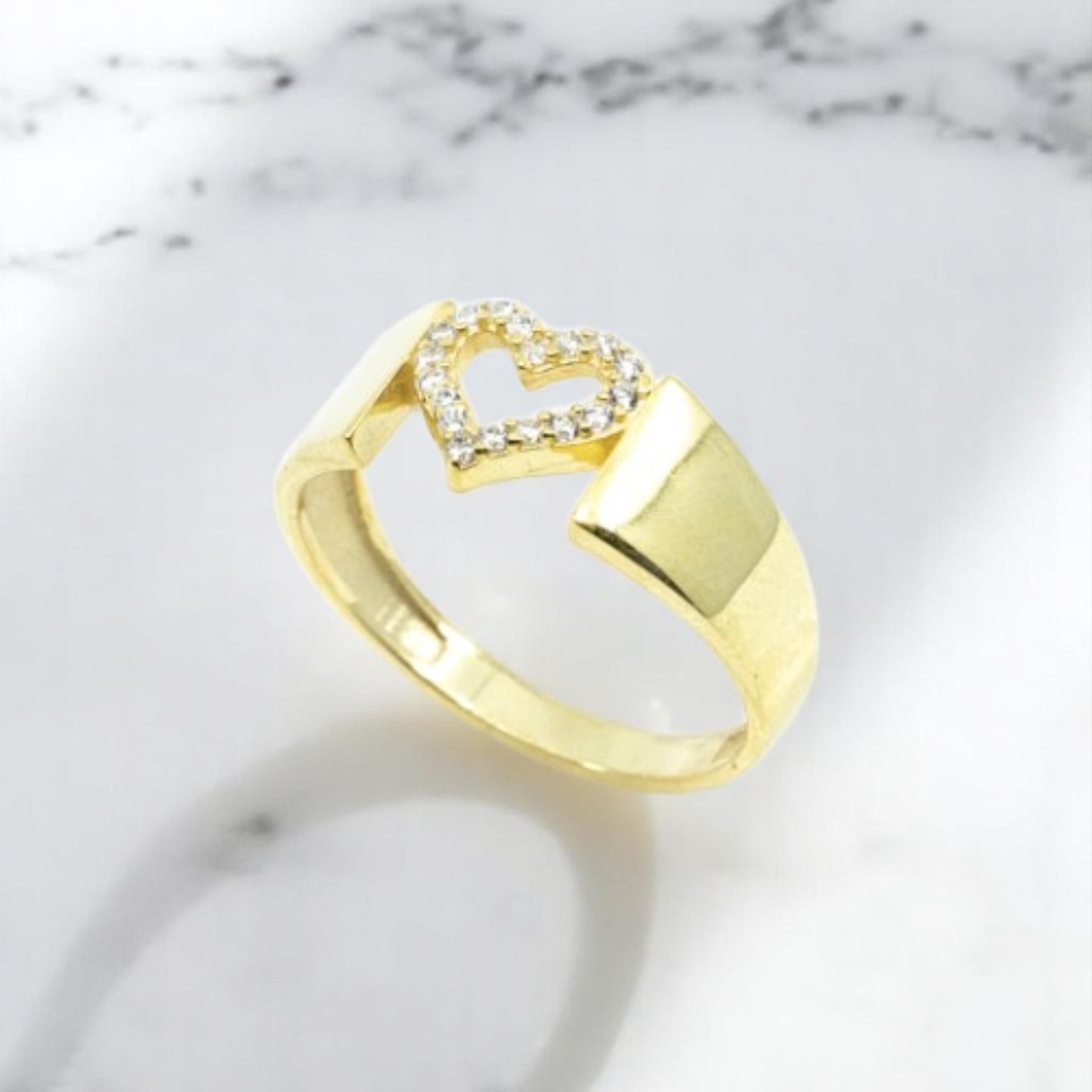 Open Heart Wide Band Gold Ring