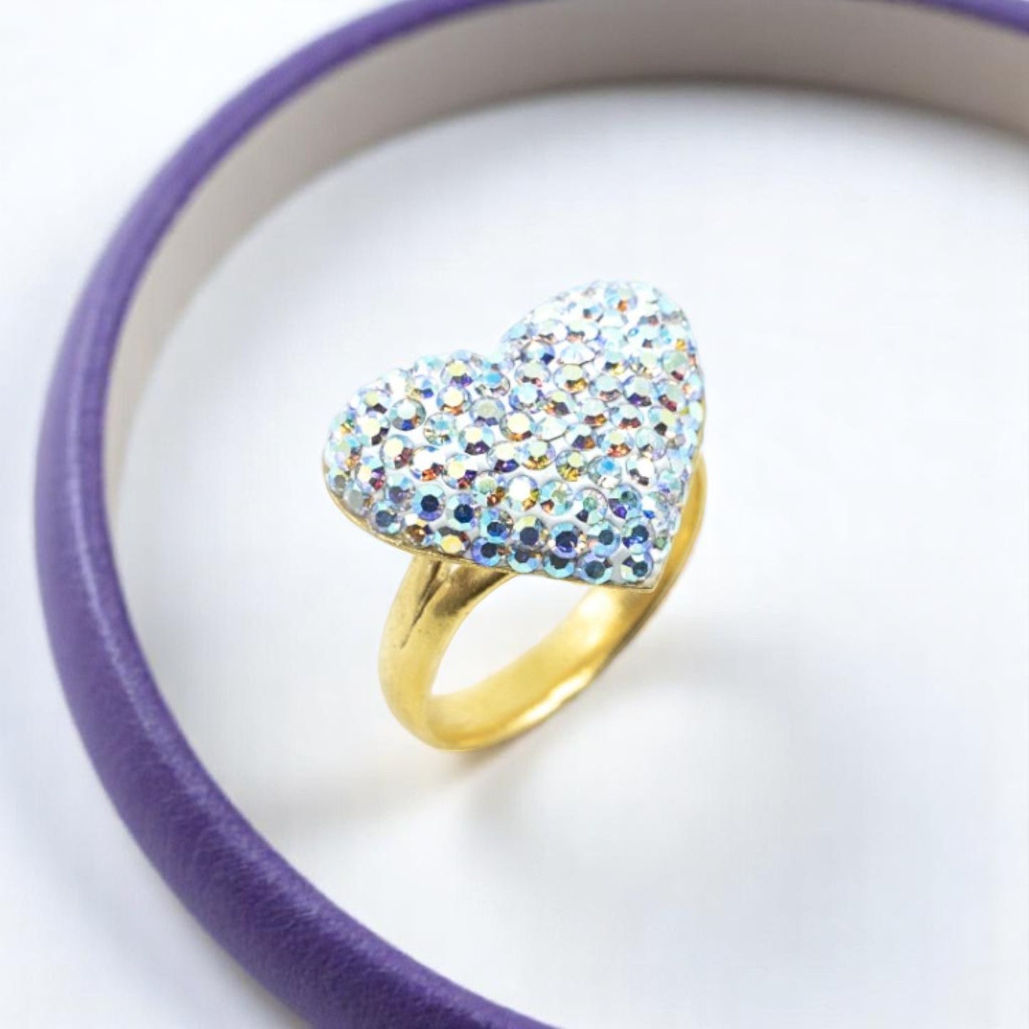 Silver Stone Gold Heart Ring