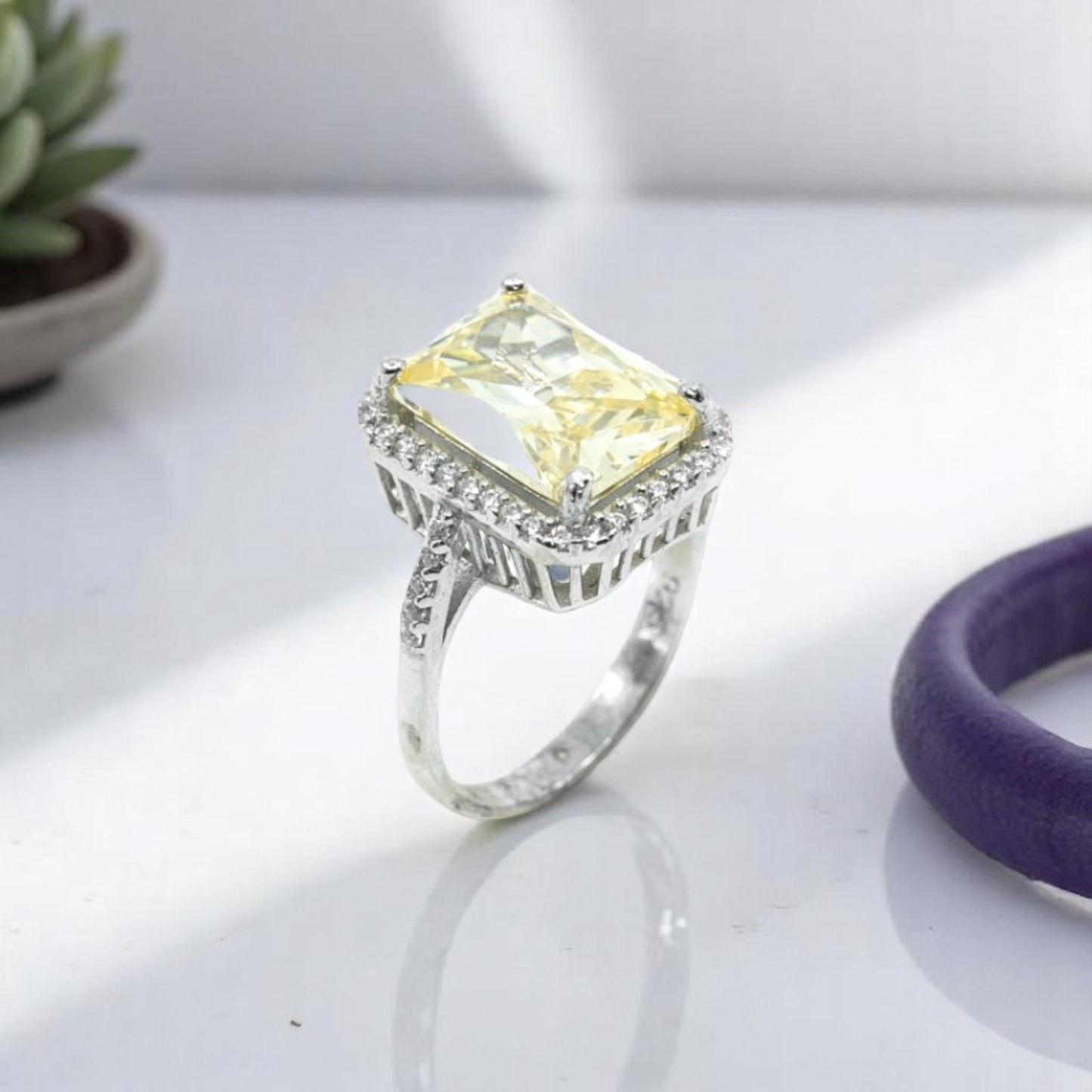 Canary Emerald Cut Ring Sterling Silver