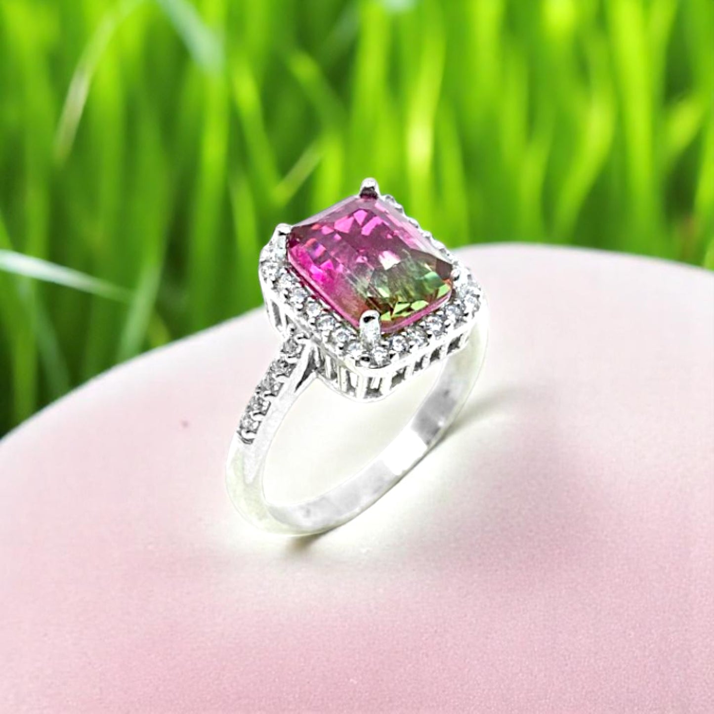 Amethyst Purple Stone Ring With CZ Trim