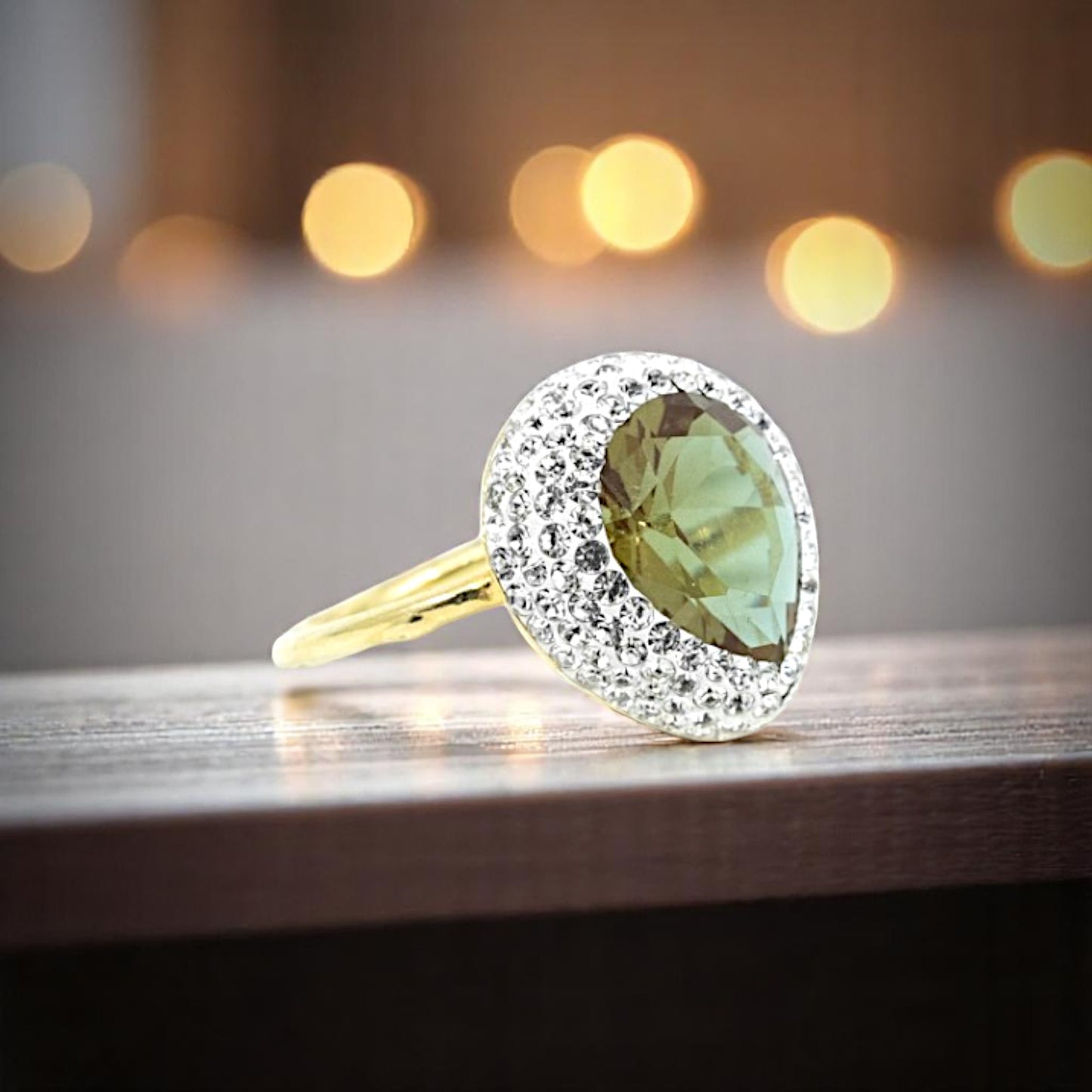 Green Stone Ring With Hematite Trim