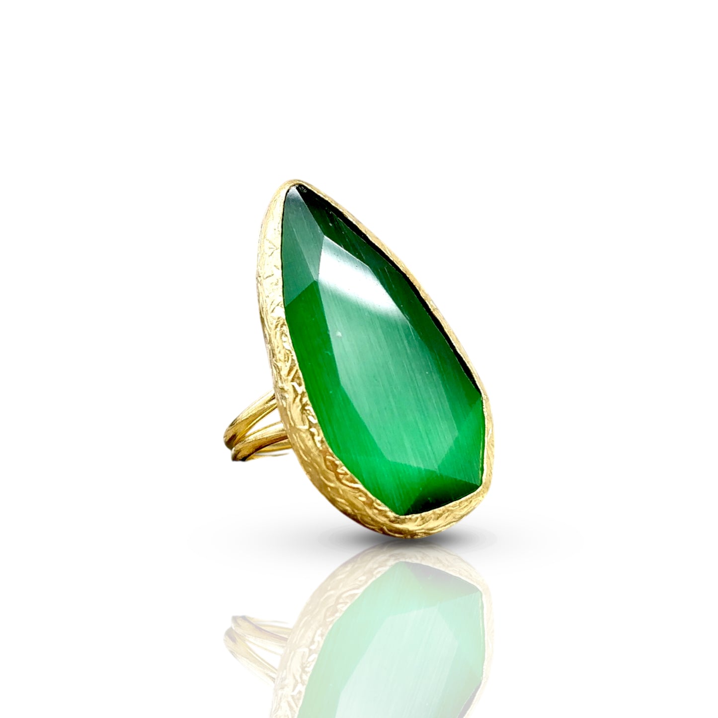 Emerald Drop Shape Adjustable Gold Ring