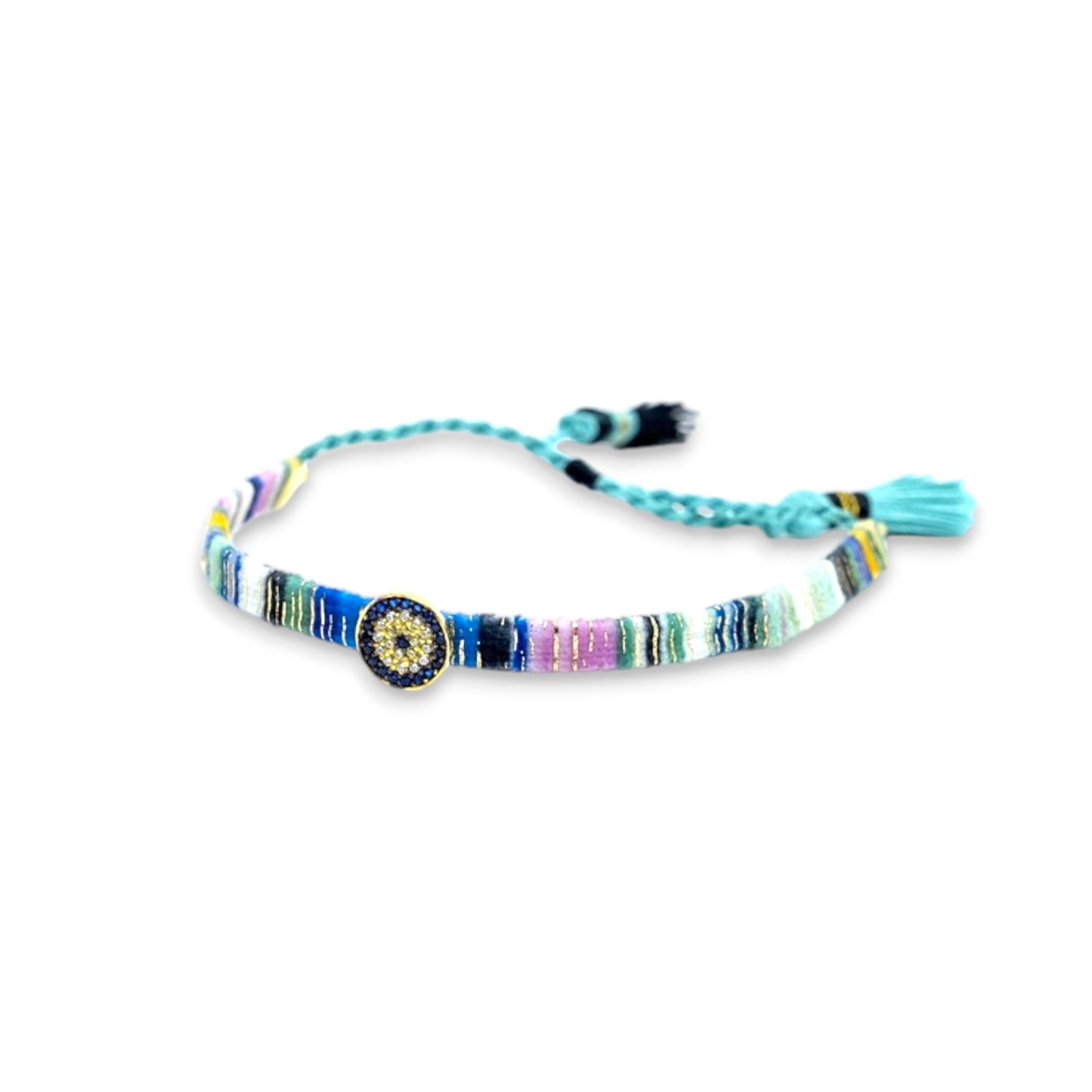 Adjustable blue evil eye bracelet gold plated silver bracelet
