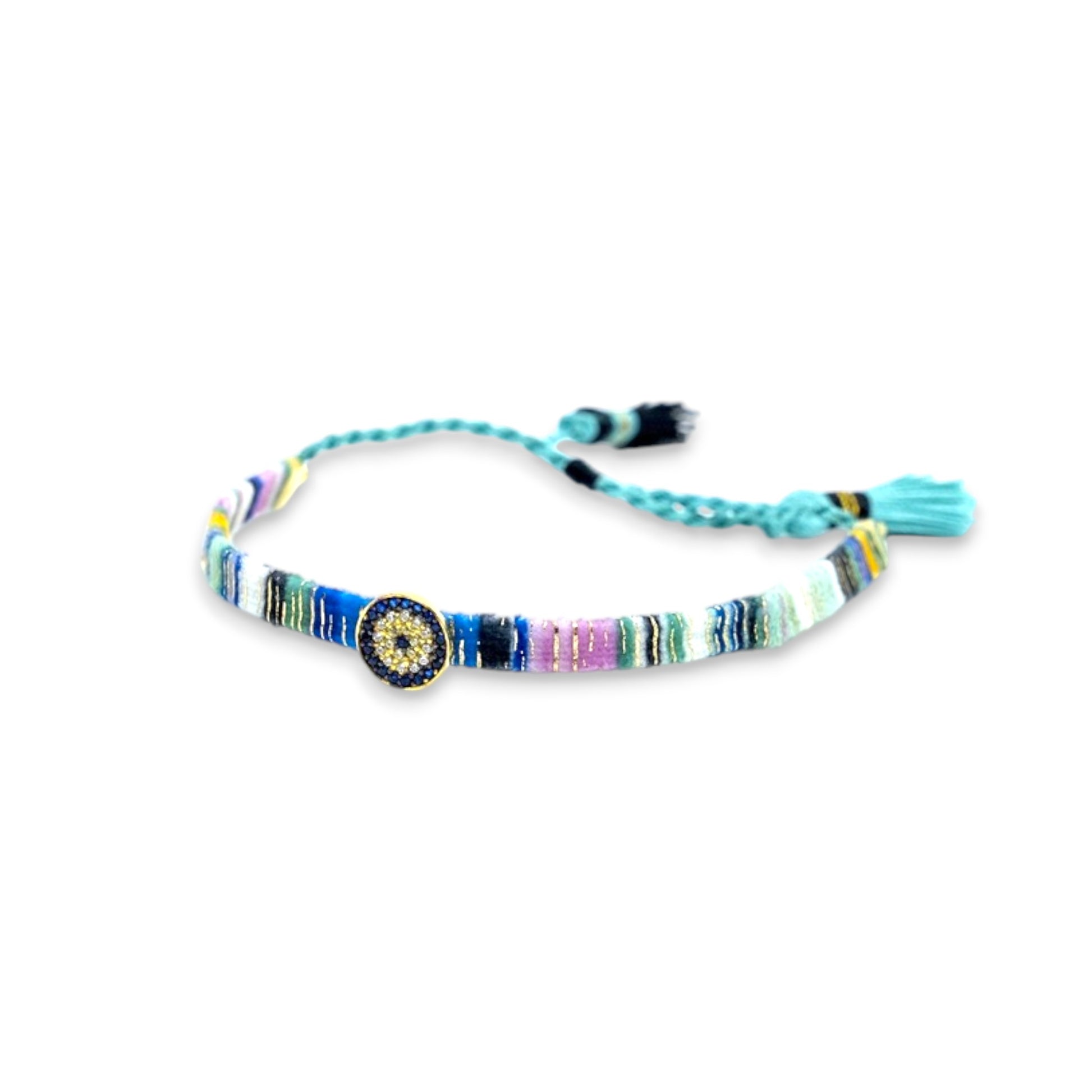 Adjustable blue evil eye bracelet gold plated silver bracelet