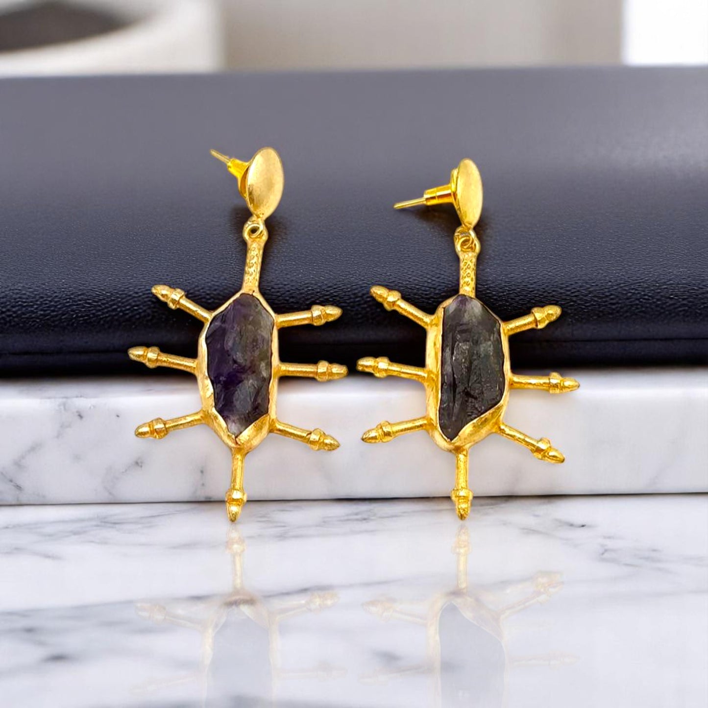 gold-spike-earrings-natural-stone-variations