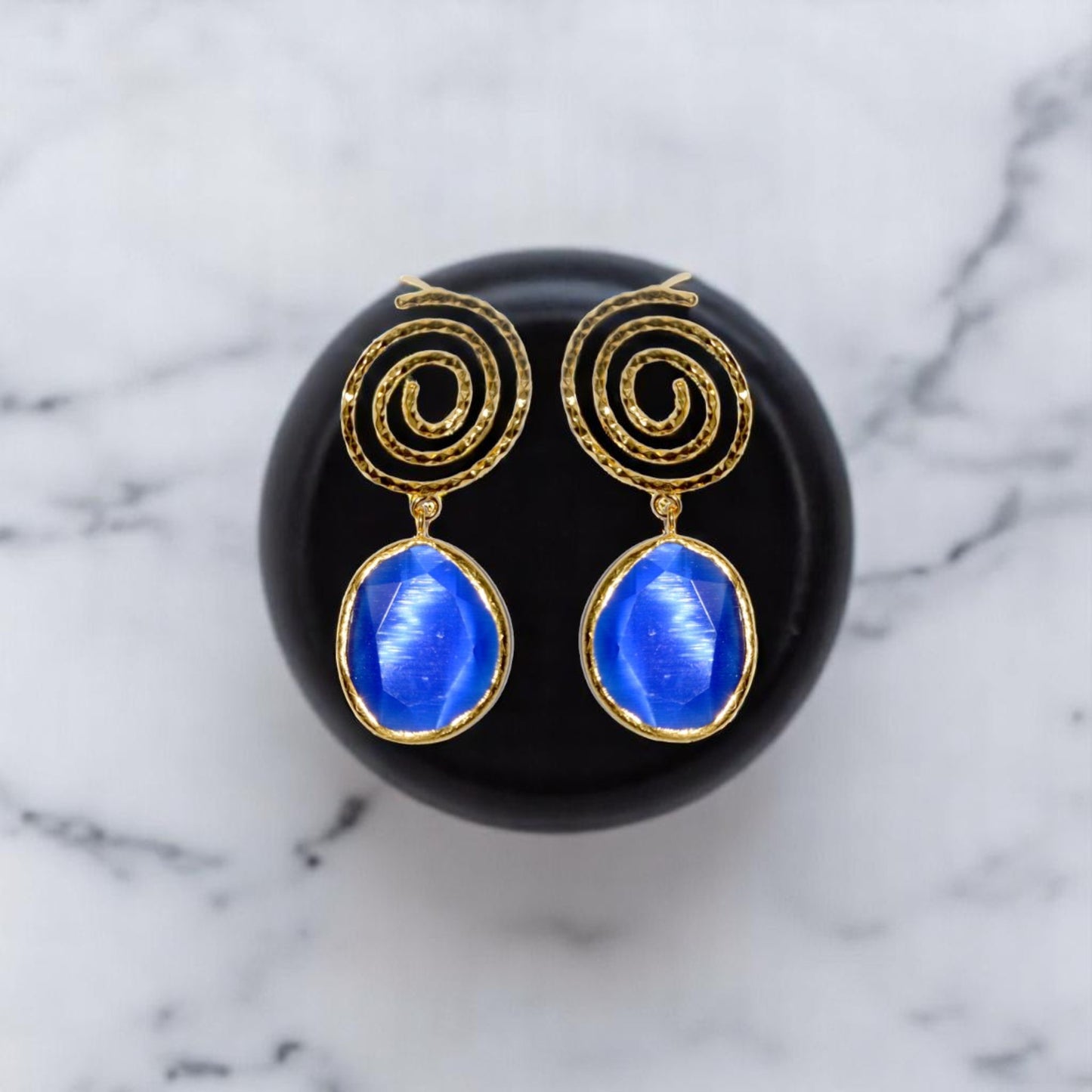 Aurora Navy Blue Spiral Gold Earrings