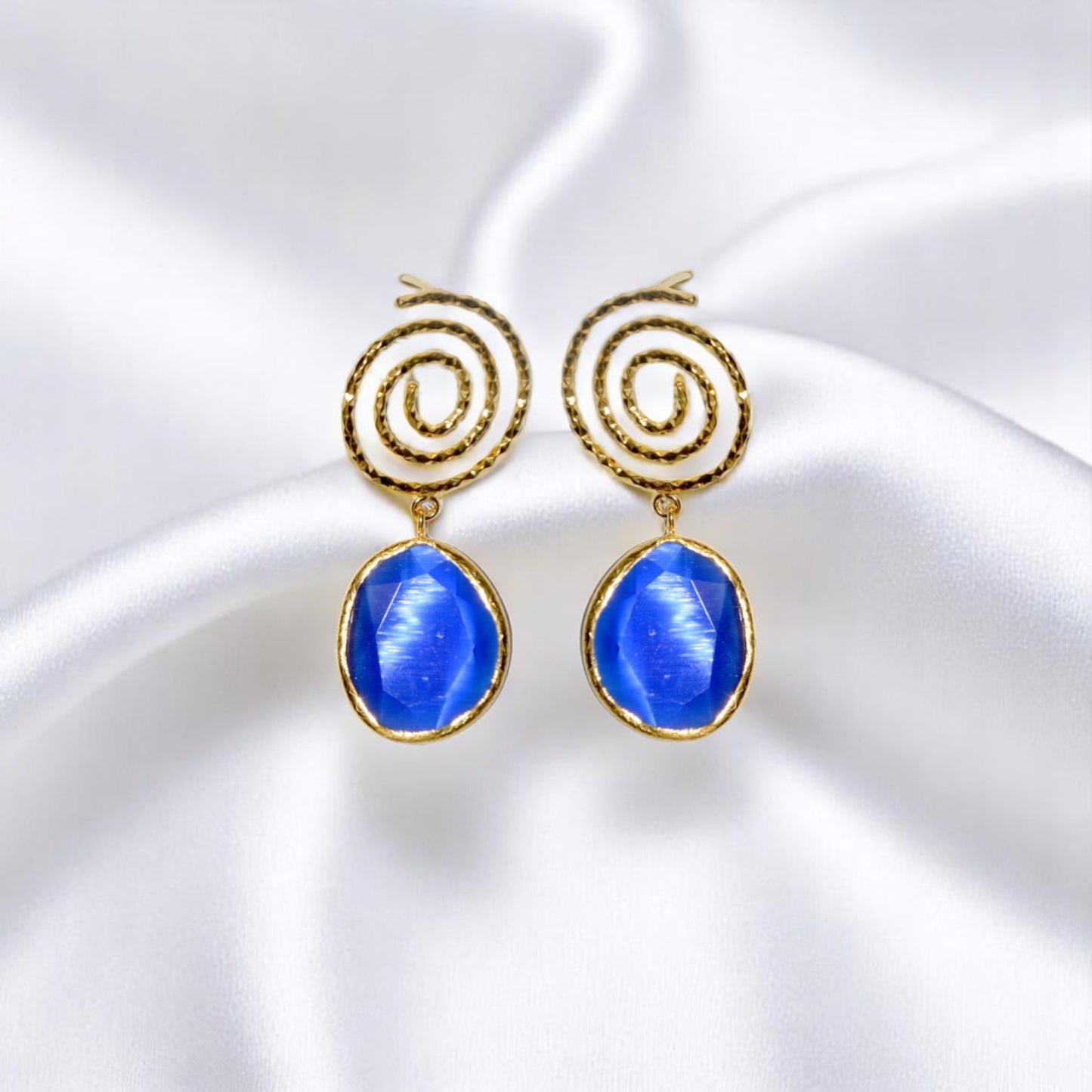Aurora Navy Blue Spiral Gold Earrings