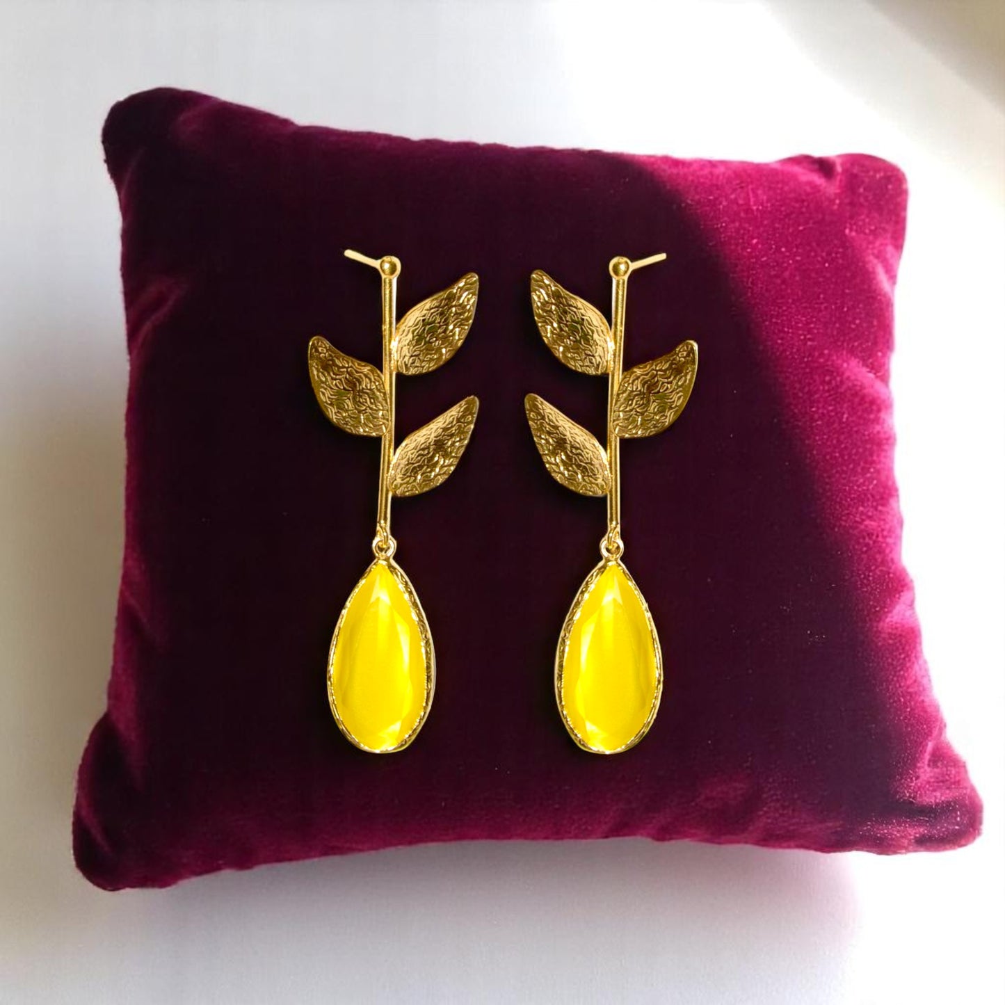 Aurora Mustard Leaf Gold Earrings