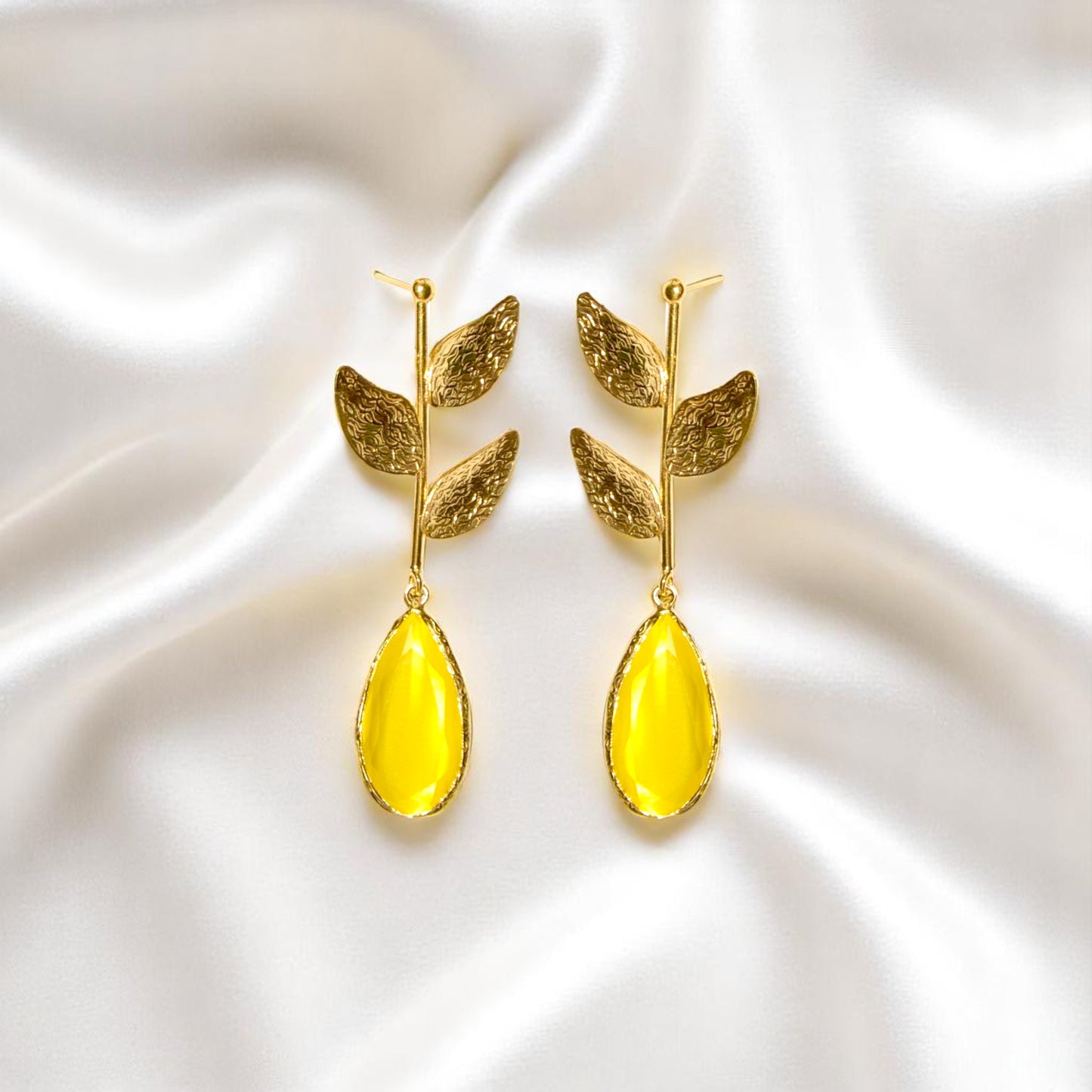 Aurora Mustard Leaf Gold Earrings