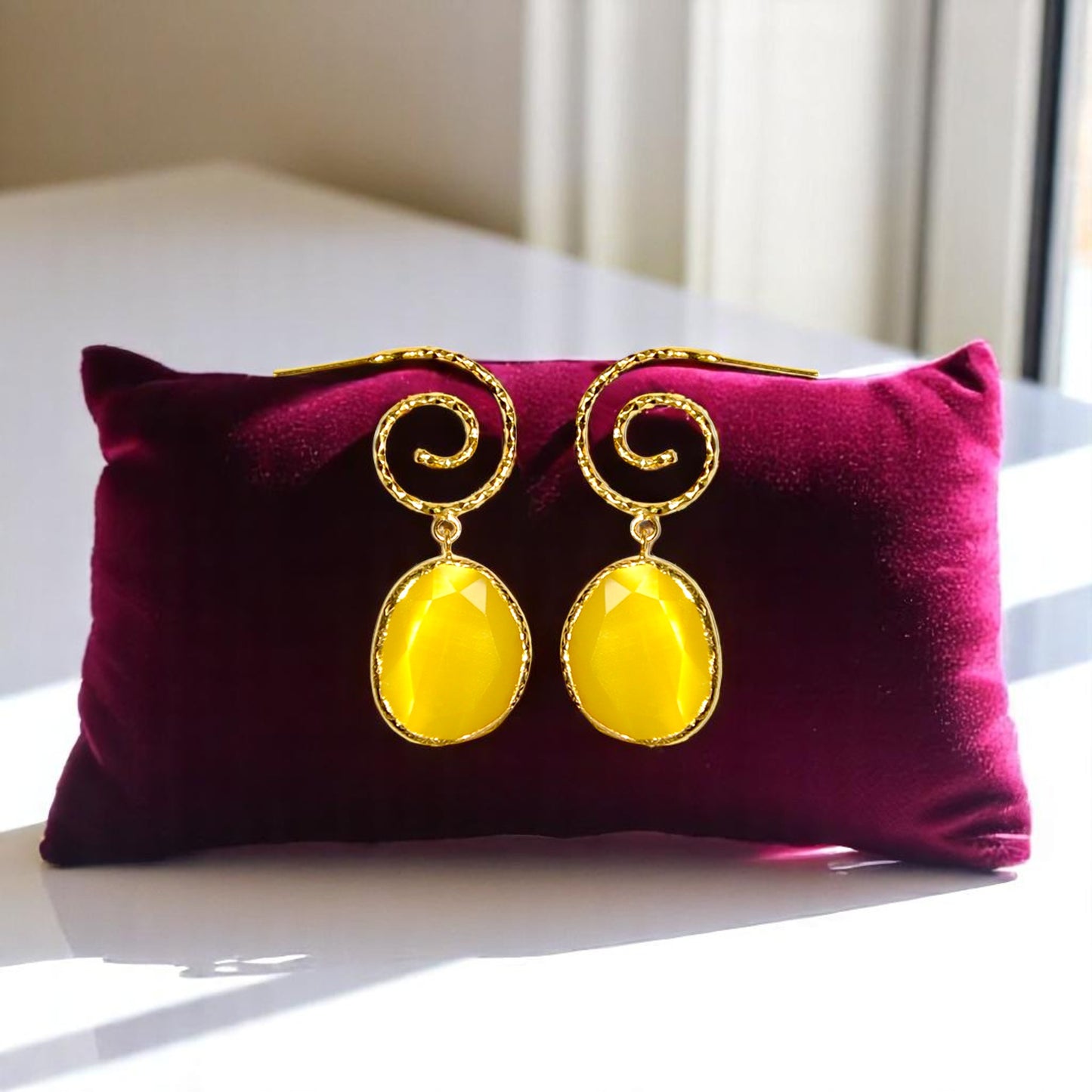 Aurora Yellow Spiral Gold Earrings