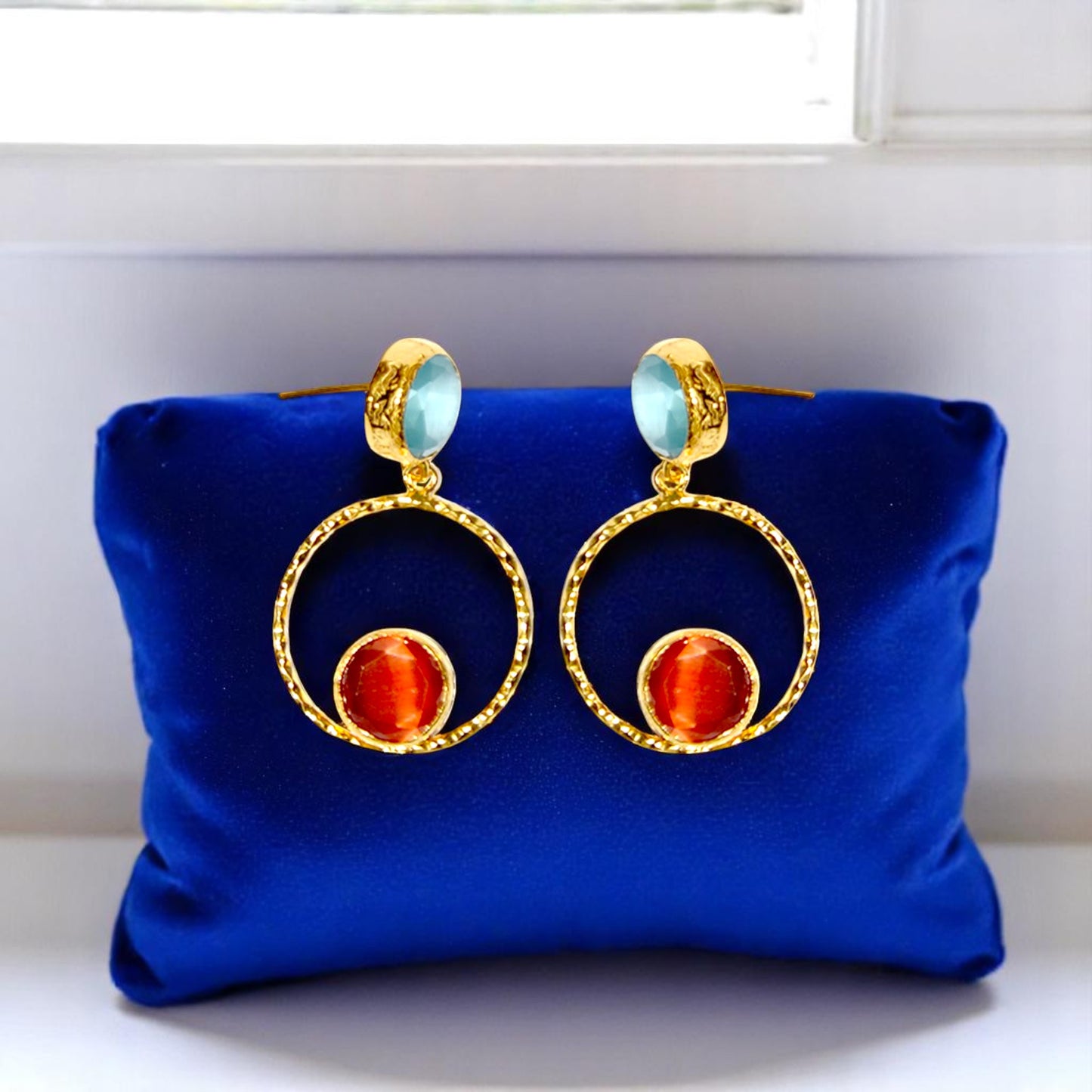 Aurora Orange Eyes Gold Earrings