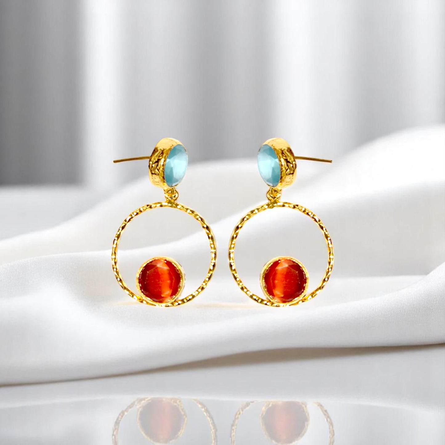 Aurora Orange Eyes Gold Earrings