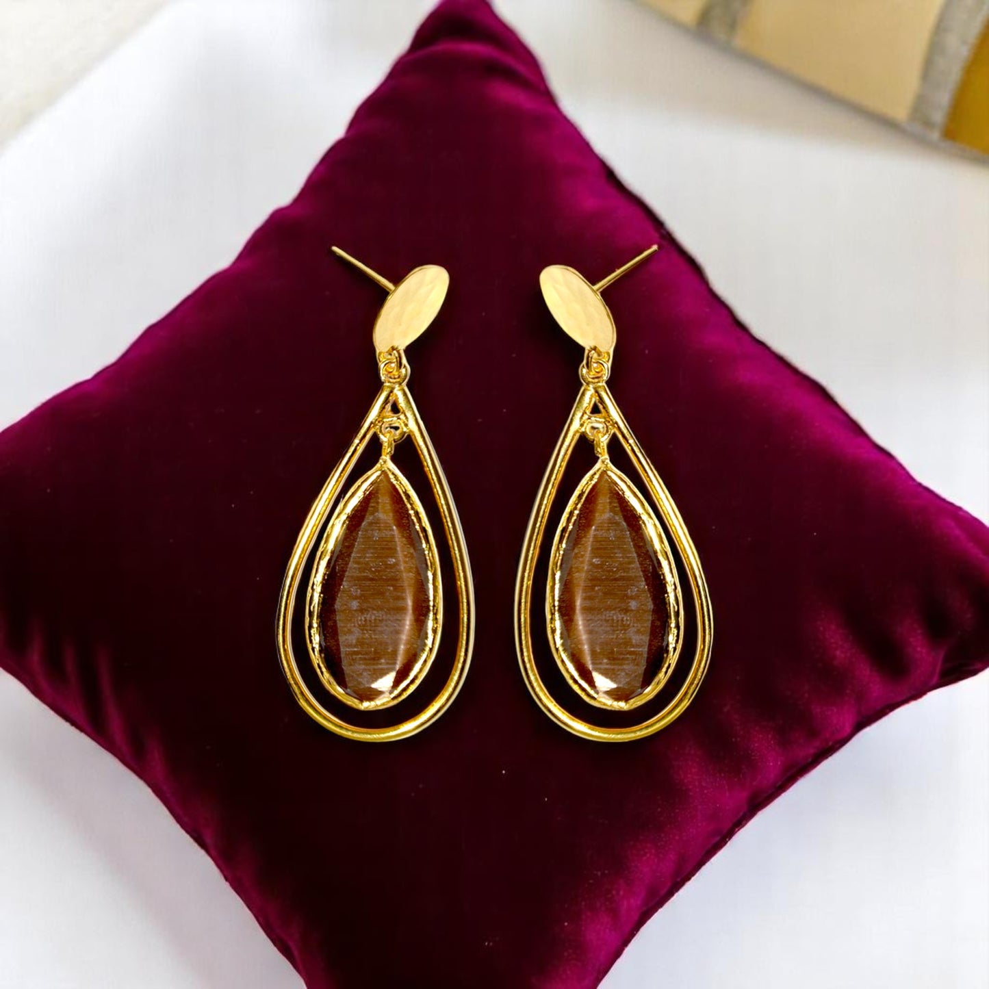 Aurora Brown in Cage Gold Earrings