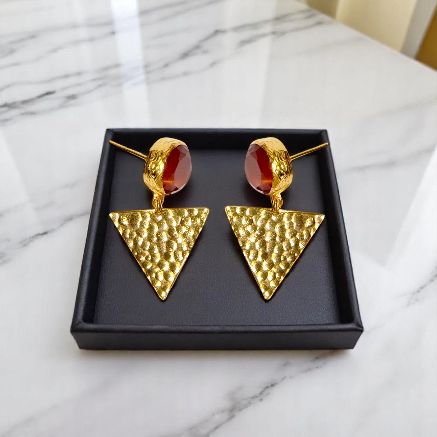 Aurora Orange Triangle Gold Earrings