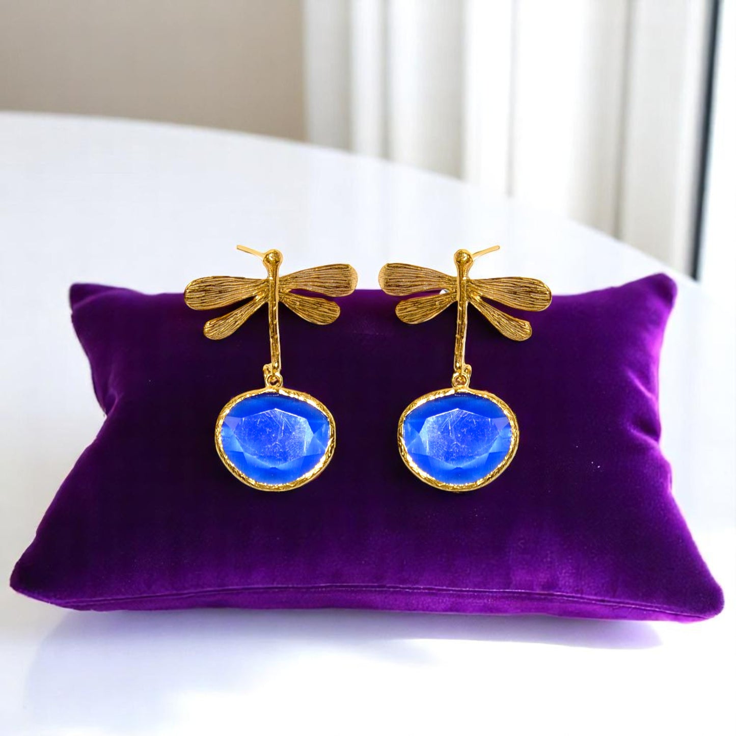 Aurora Blue Dragon Fly Earrings