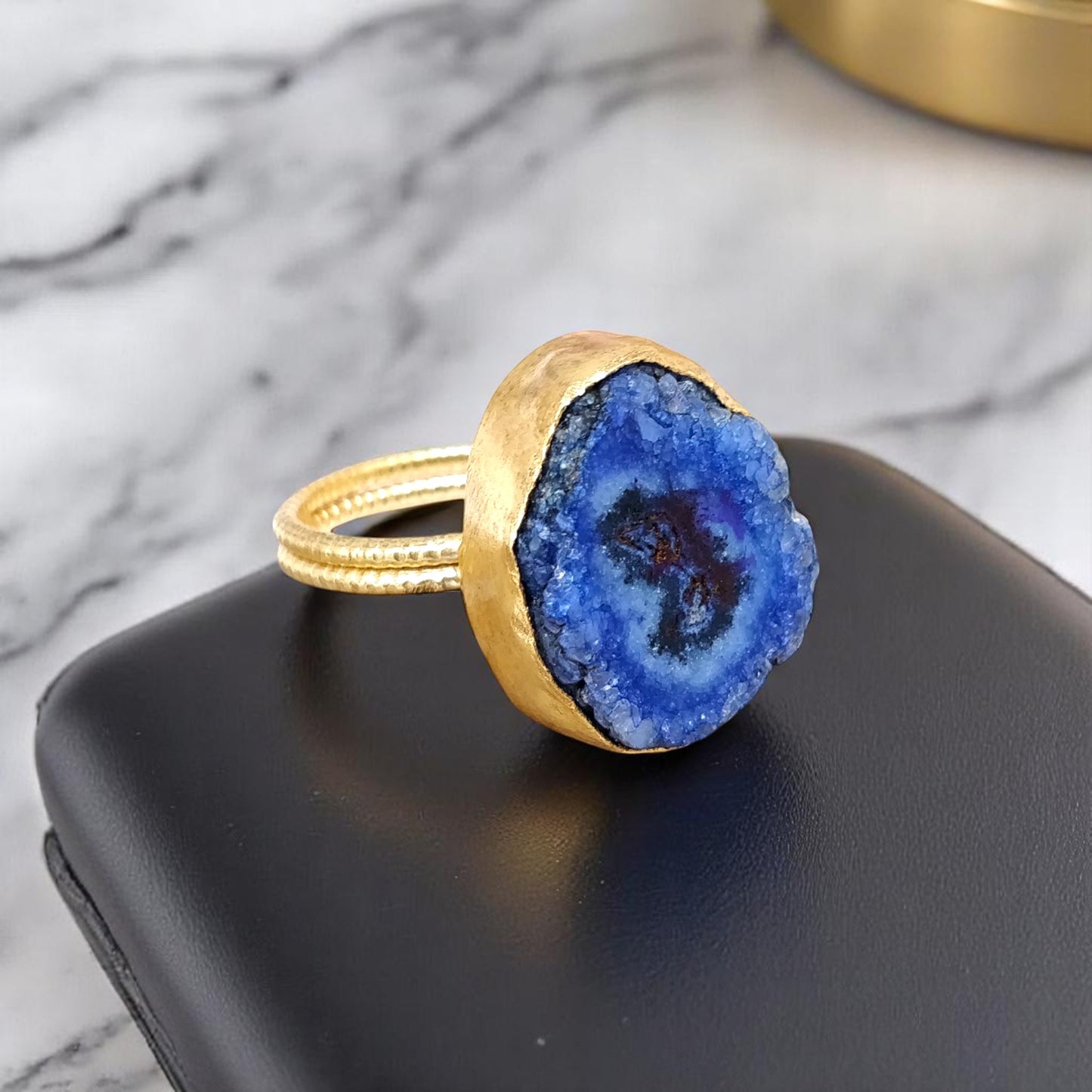 Blue Druzy Agate Gold Ring