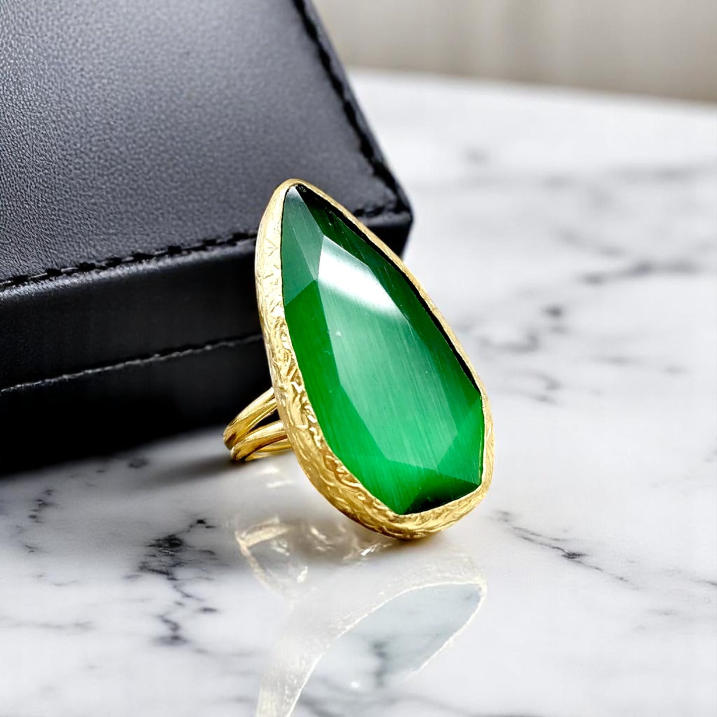 Emerald Drop Shape Adjustable Gold Ring