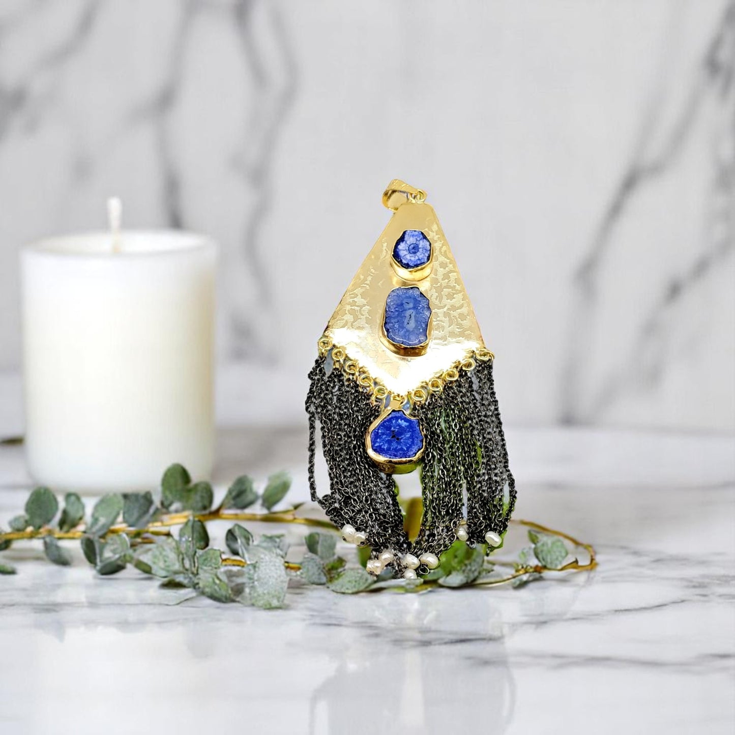 Navy Blue Boho Style Tessal Necklace